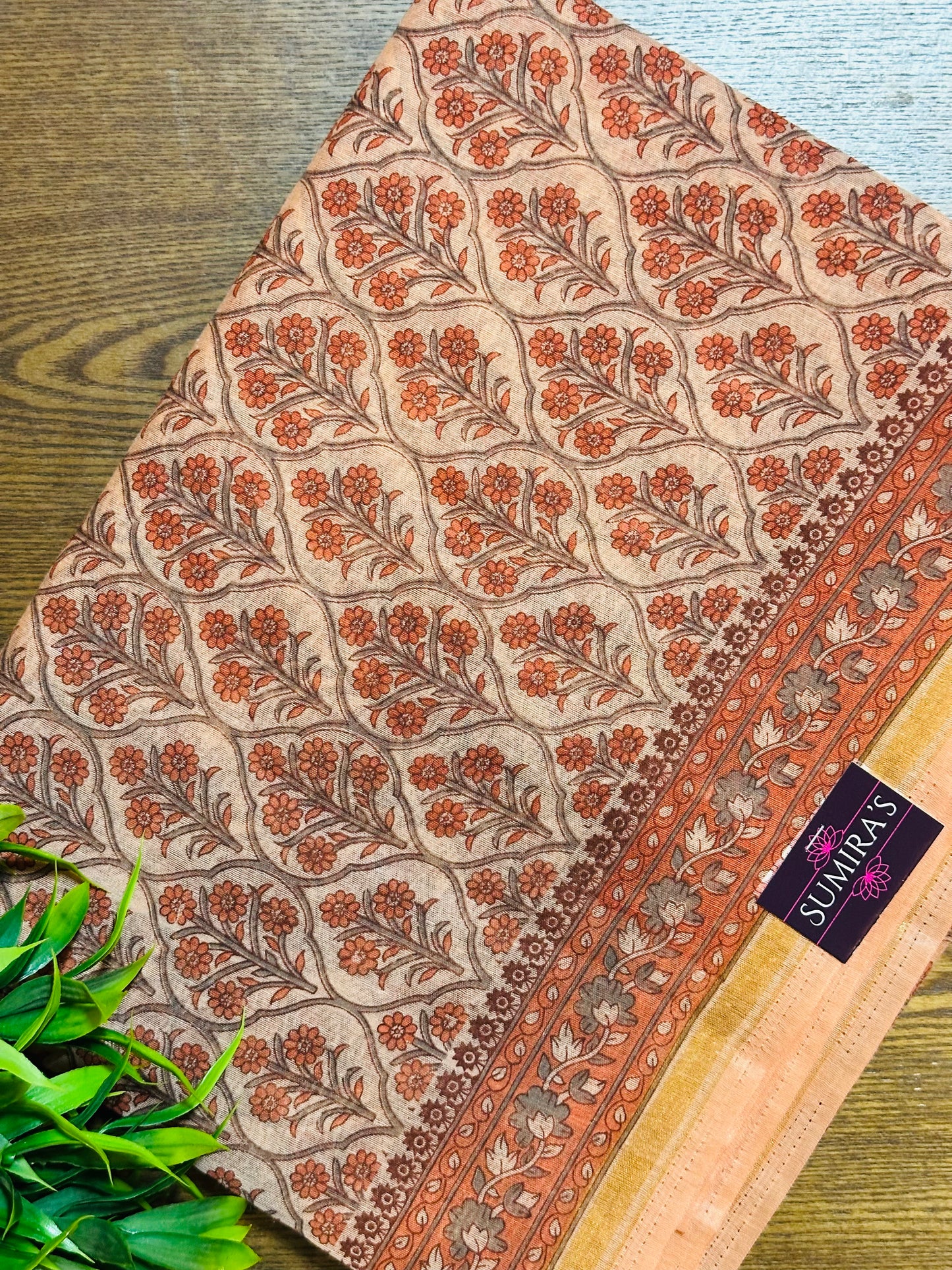 Orange Chanderi Cotton Floral Printed Saree