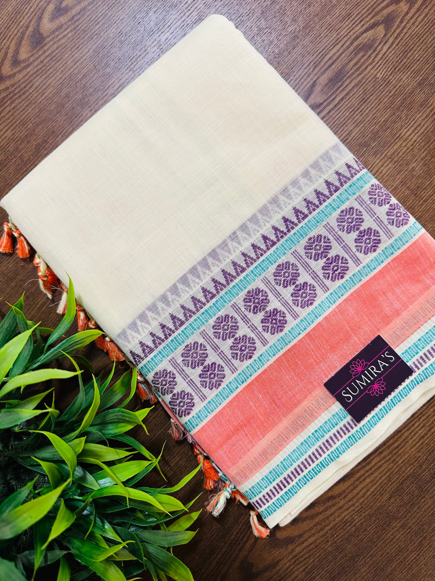 Cream Pure Mangalagiri Organic Cotton Saree