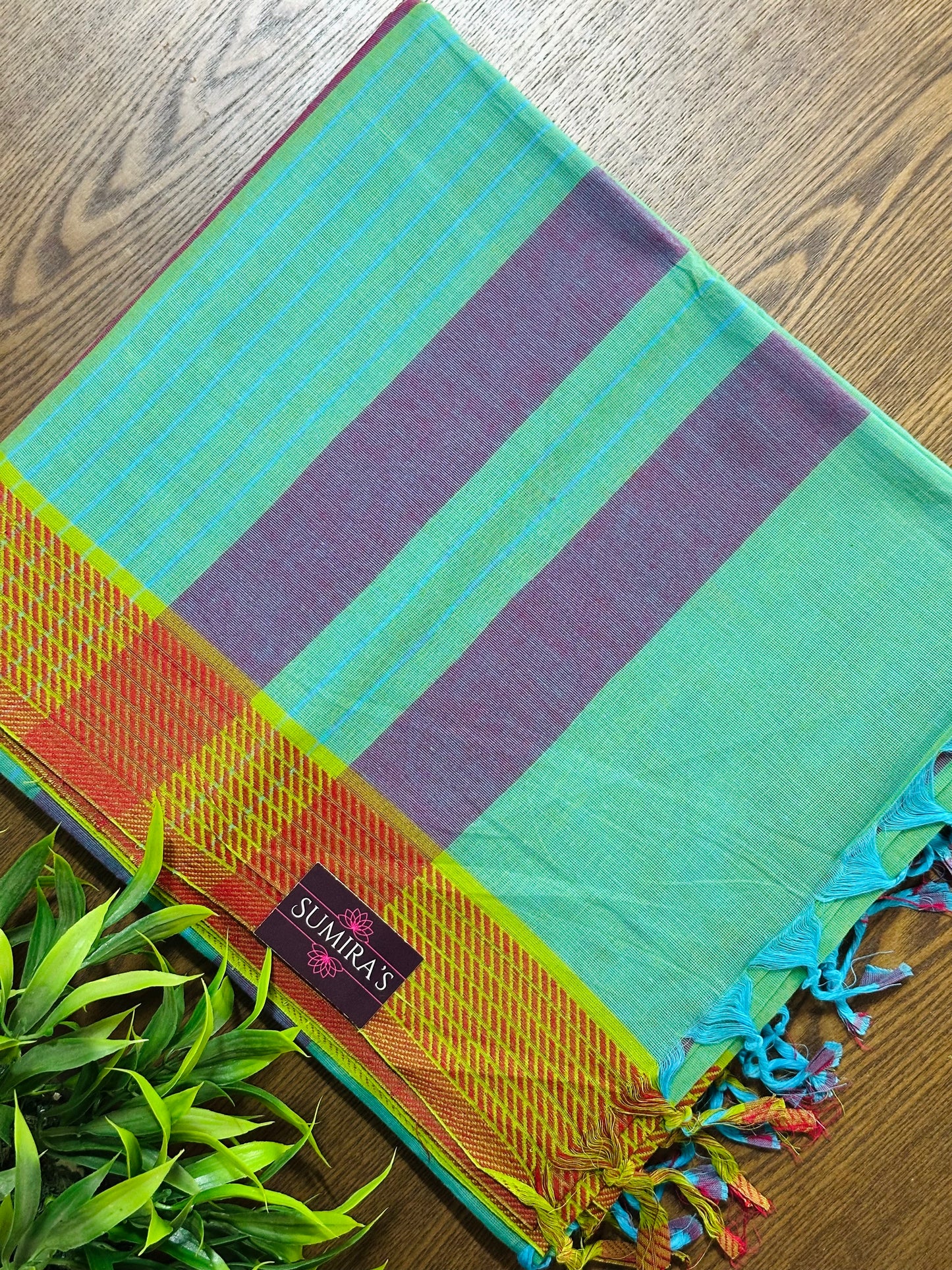Ocean Green Pure Mangalagiri Organic Cotton Saree