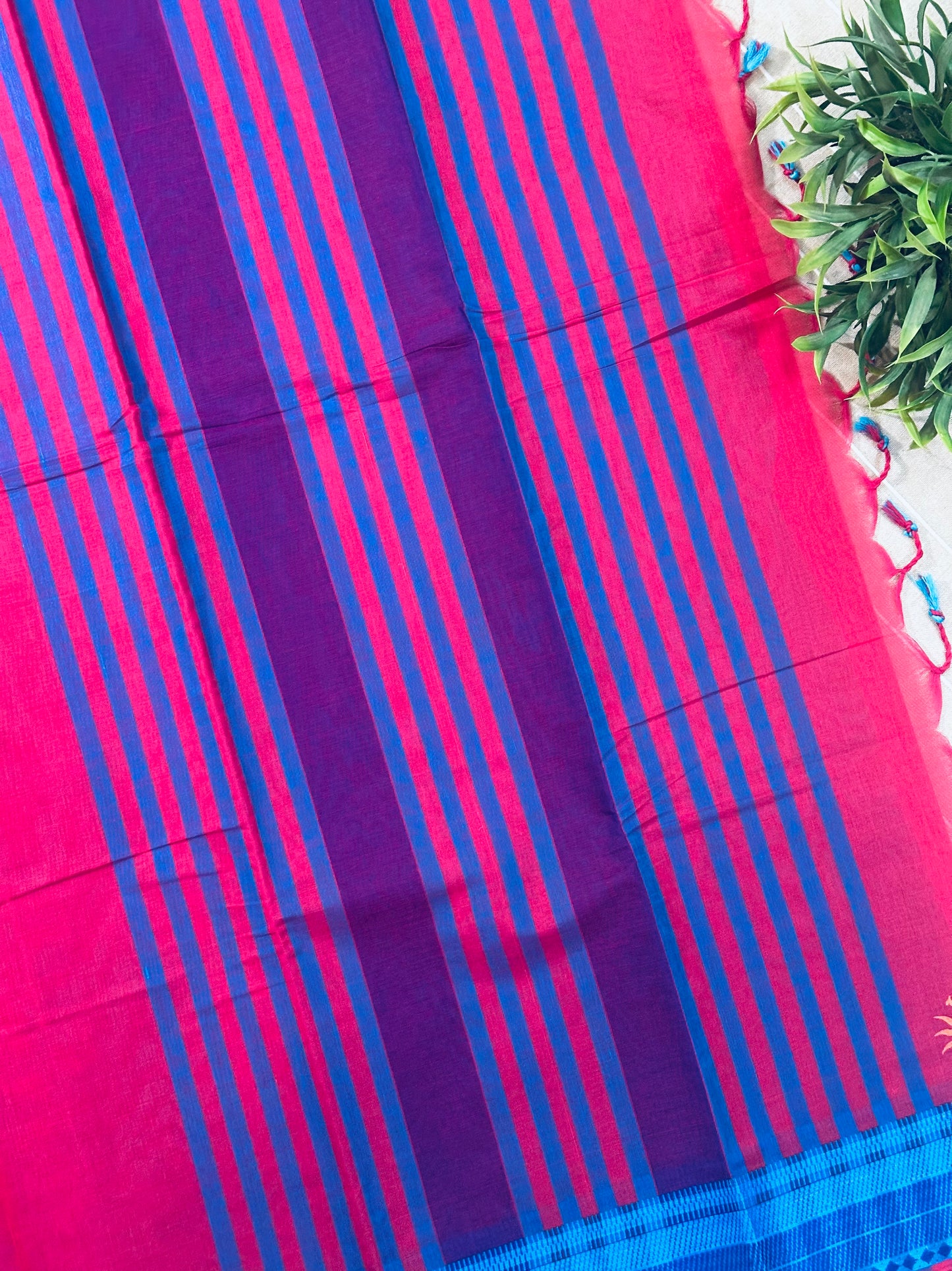 Bright Pink Pure Mangalagiri Organic Cotton Saree
