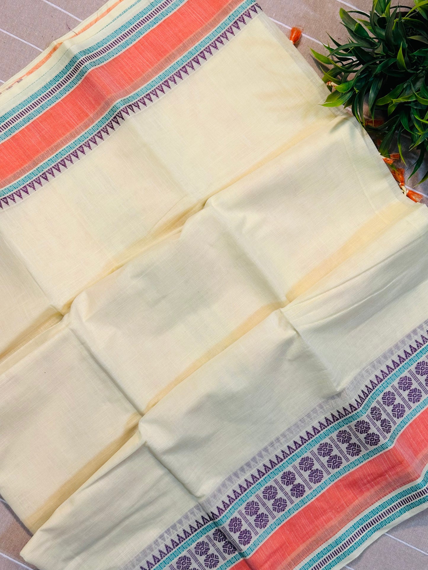 Cream Pure Mangalagiri Organic Cotton Saree