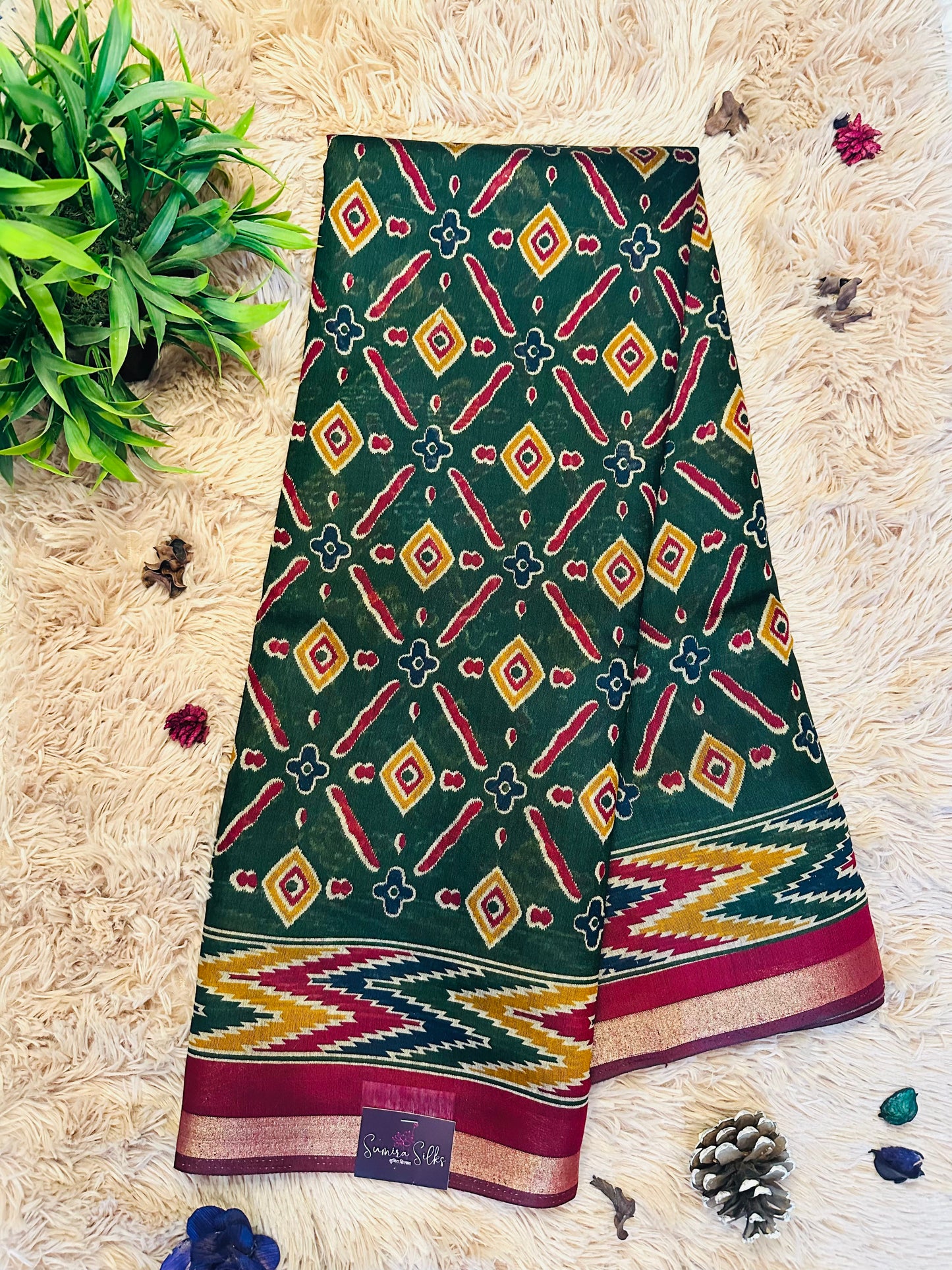 Dark Green Maheshwari Cotton Saree