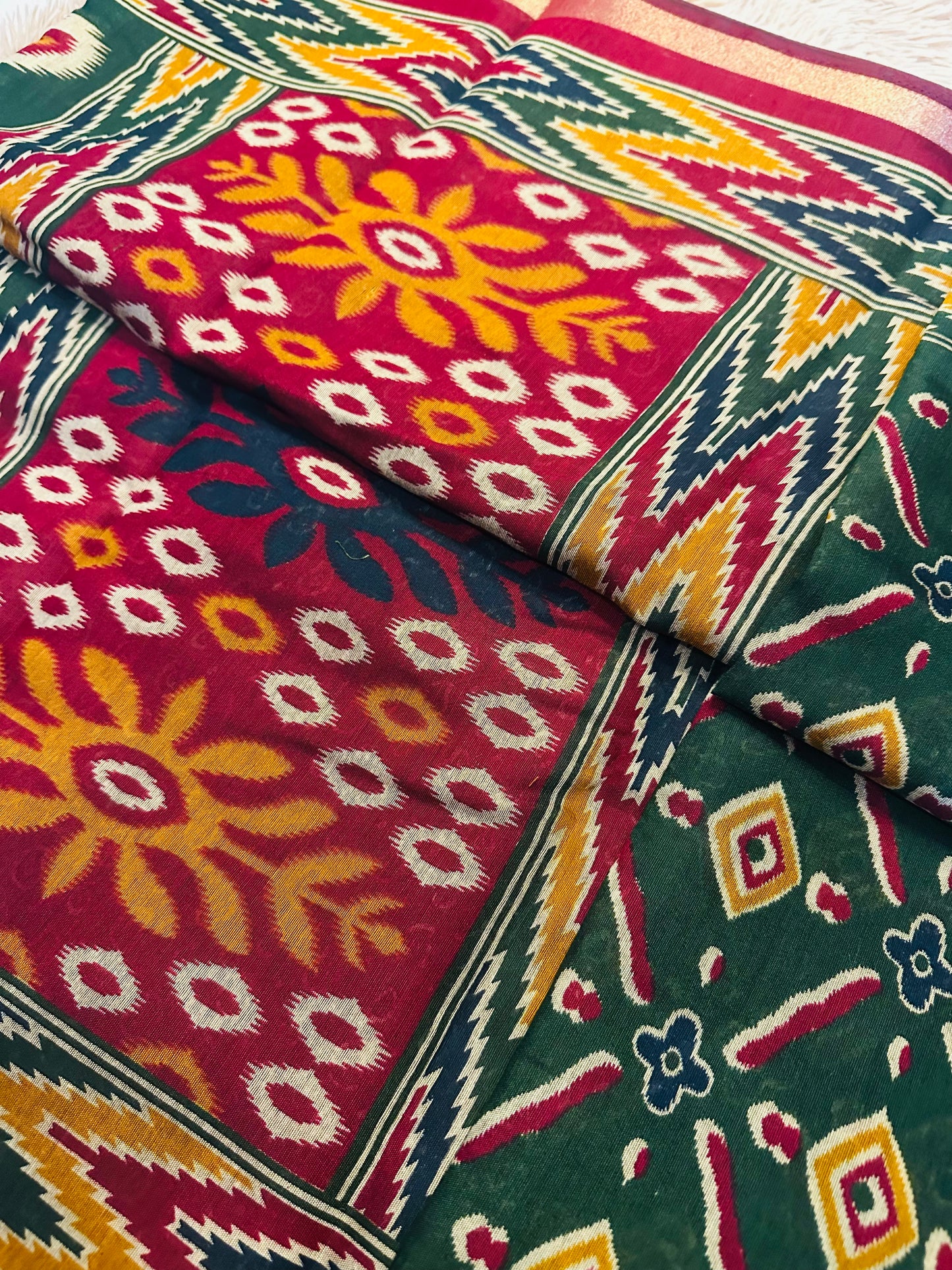 Dark Green Maheshwari Cotton Saree