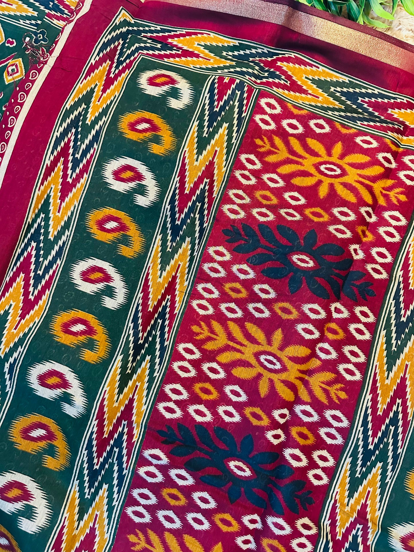 Dark Green Maheshwari Cotton Saree