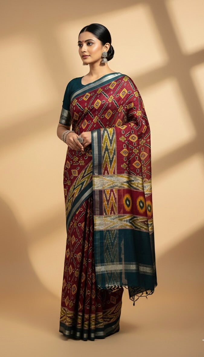 Maroon Maheshwari Cotton Saree