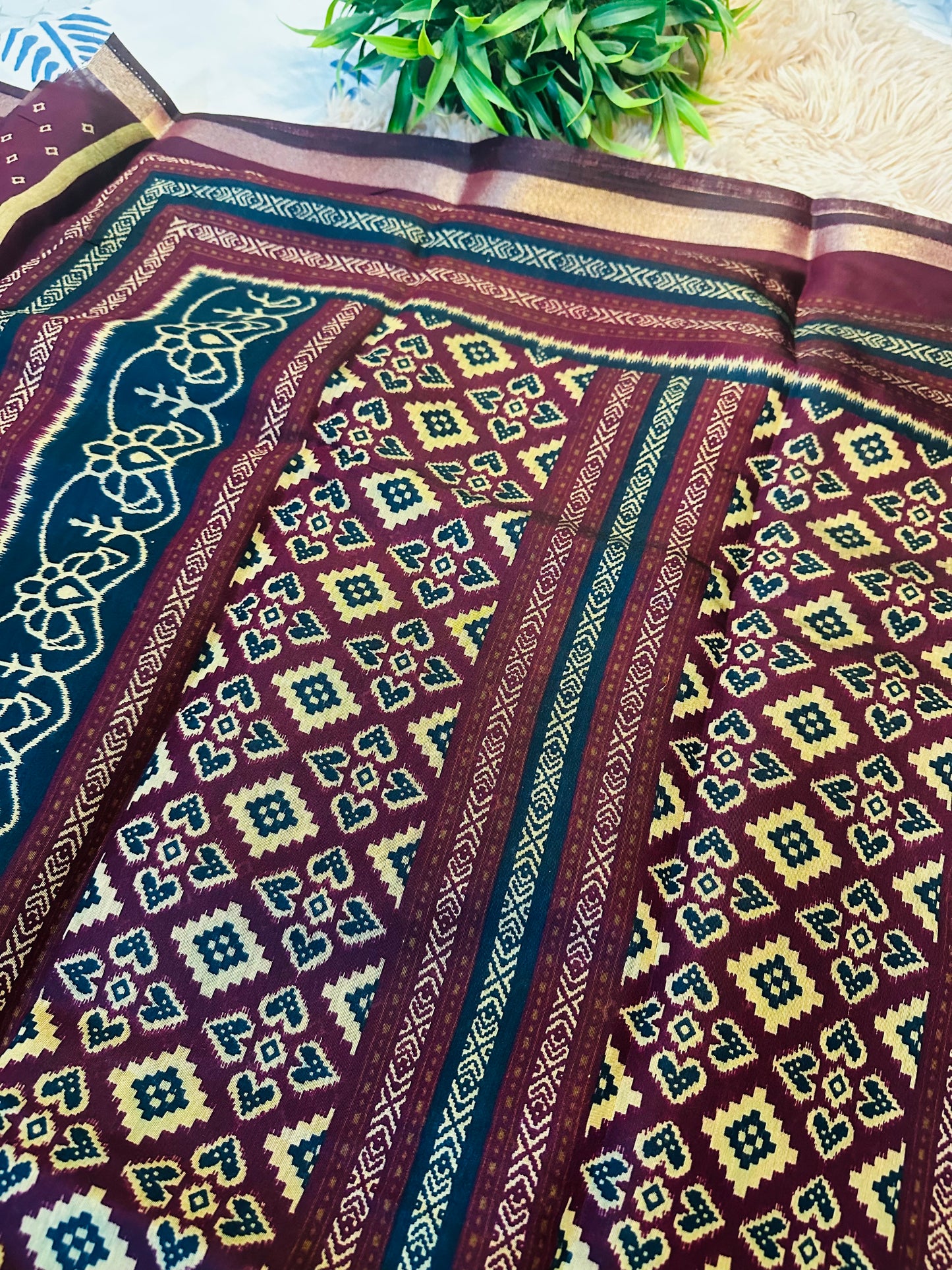 Navy Blue Maheshwari Cotton Saree