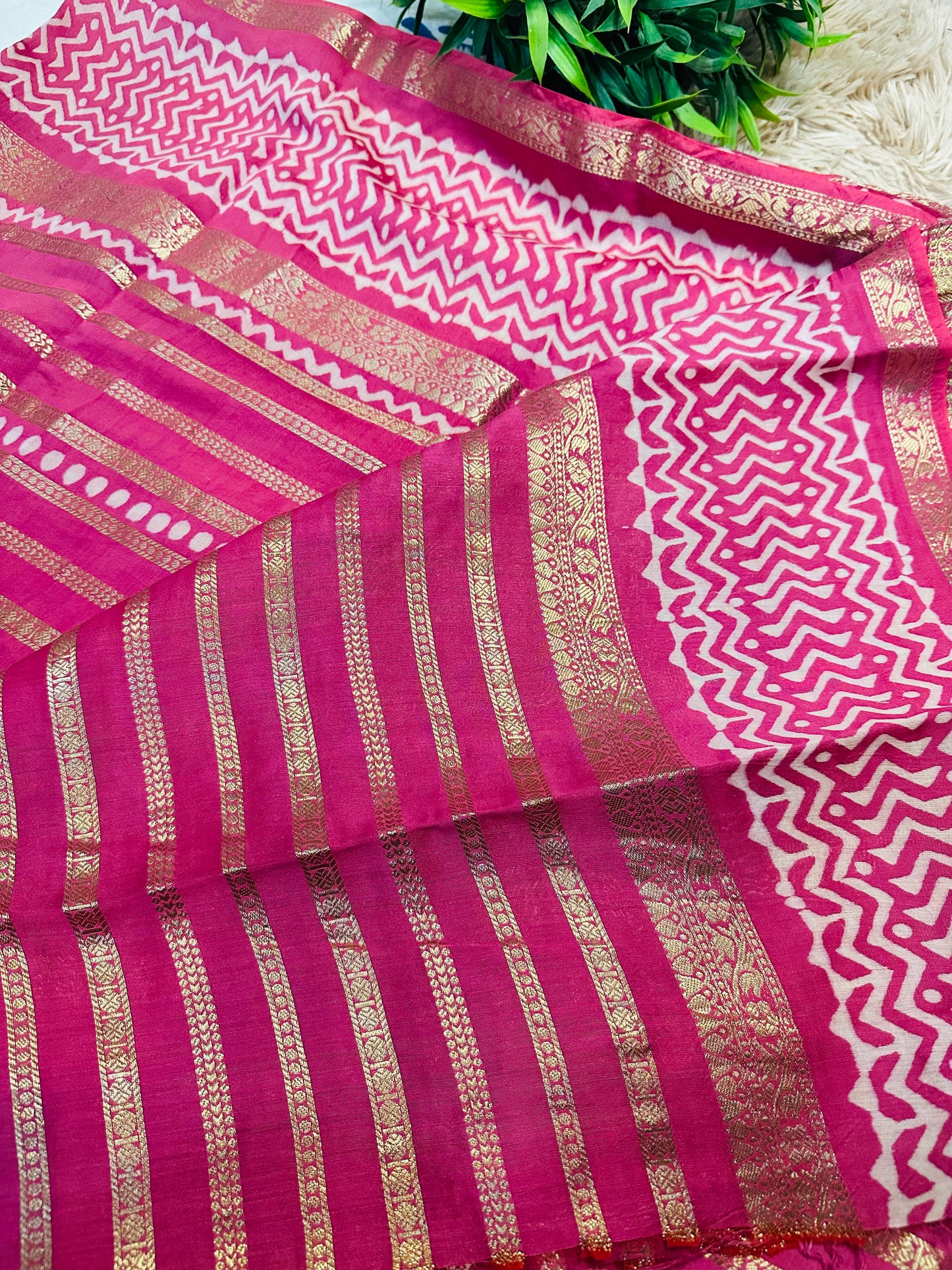Dark Pink Pure Mul Cotton Saree