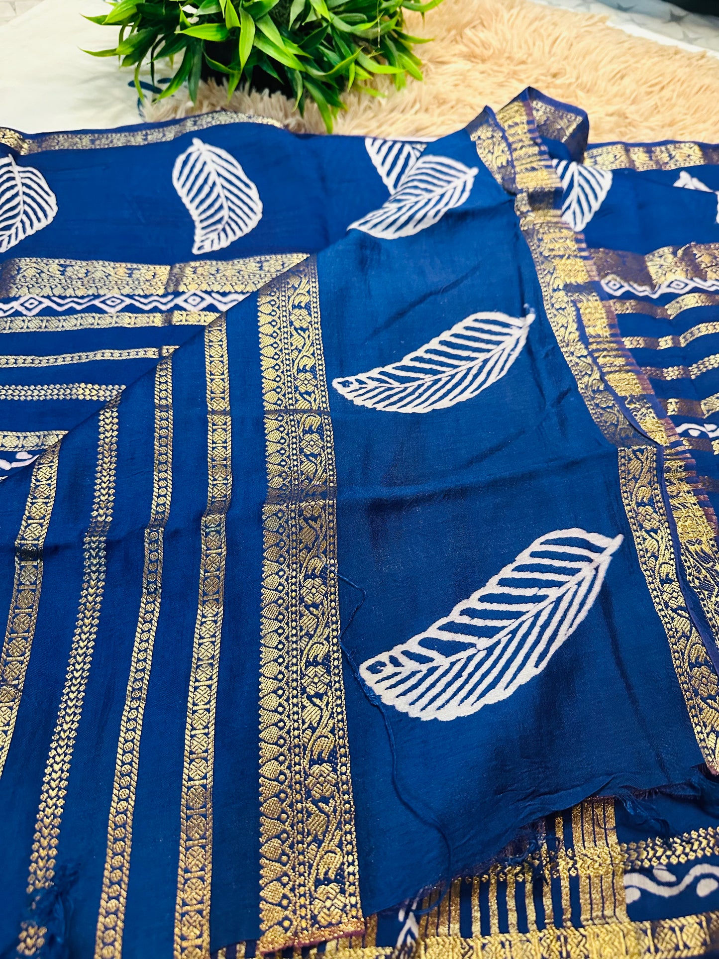 Navy Blue Pure Mul Cotton Saree