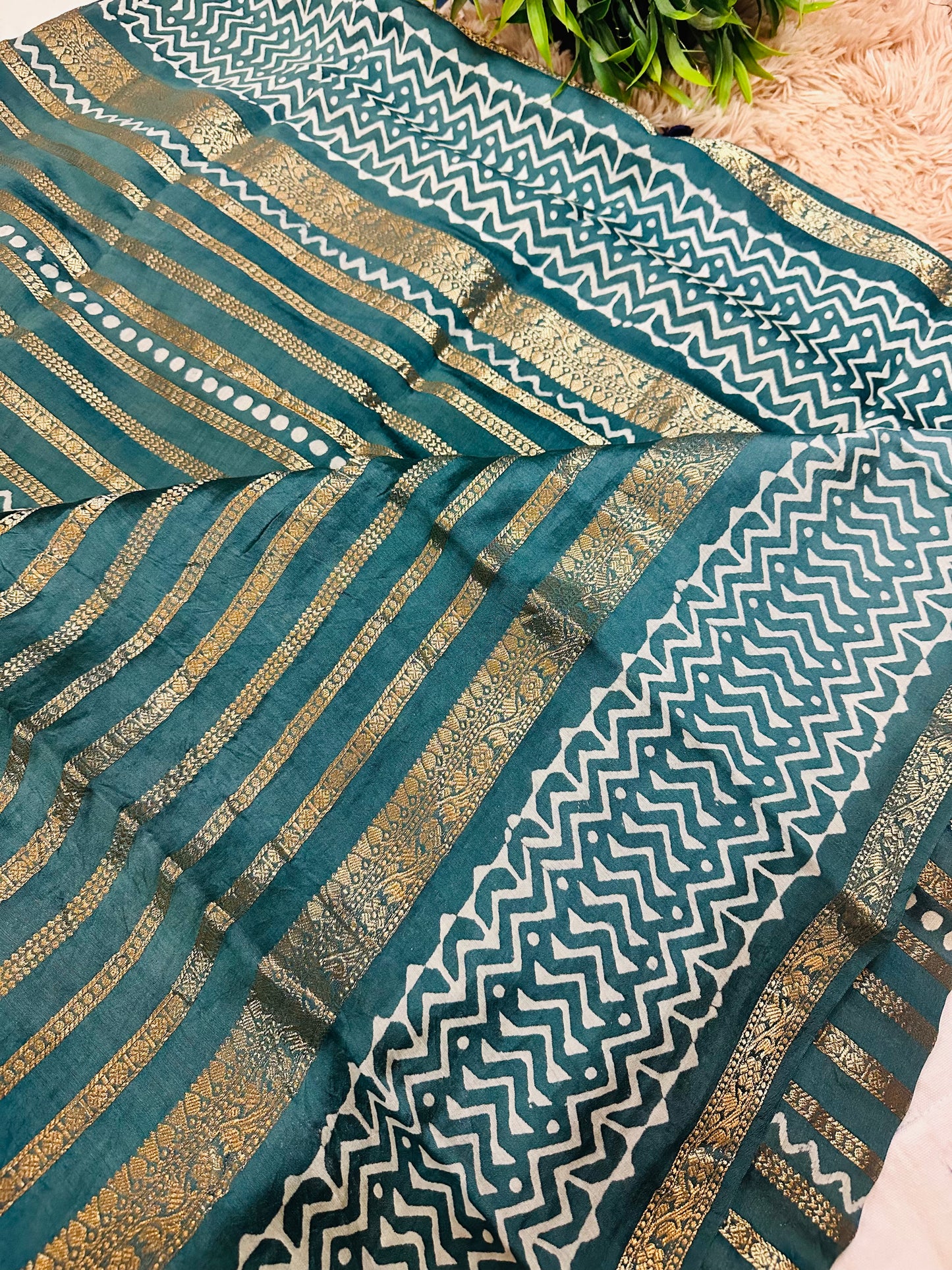 Teal Blue Pure Mul Cotton Saree
