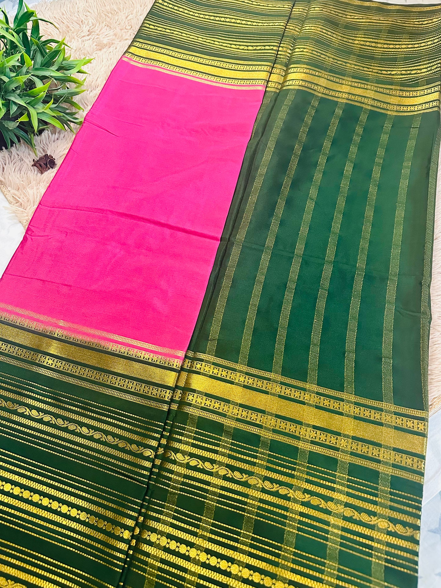 Bright Pink Premium Mysore Crepe Silk Saree