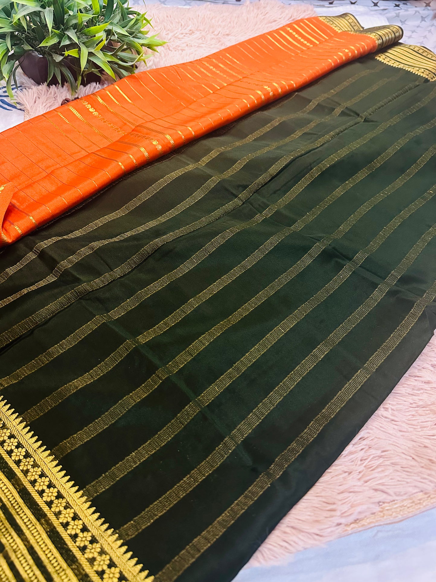 Orange Premium Mysore Crepe Silk Saree