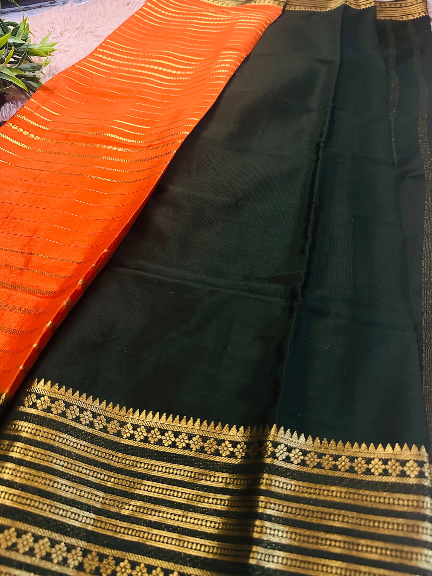 Orange Premium Mysore Crepe Silk Saree