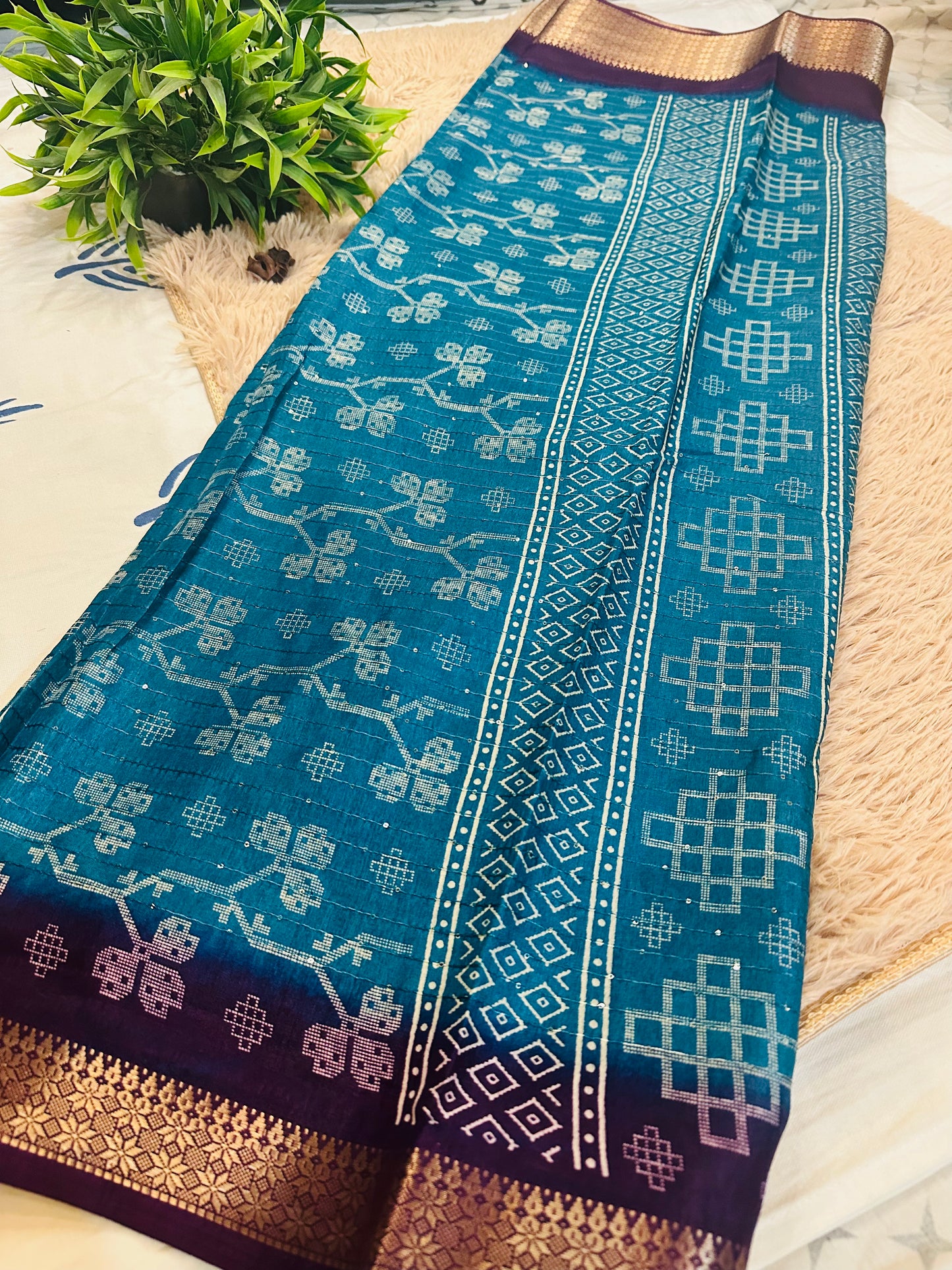 Sky Blue Cotton Silk Saree