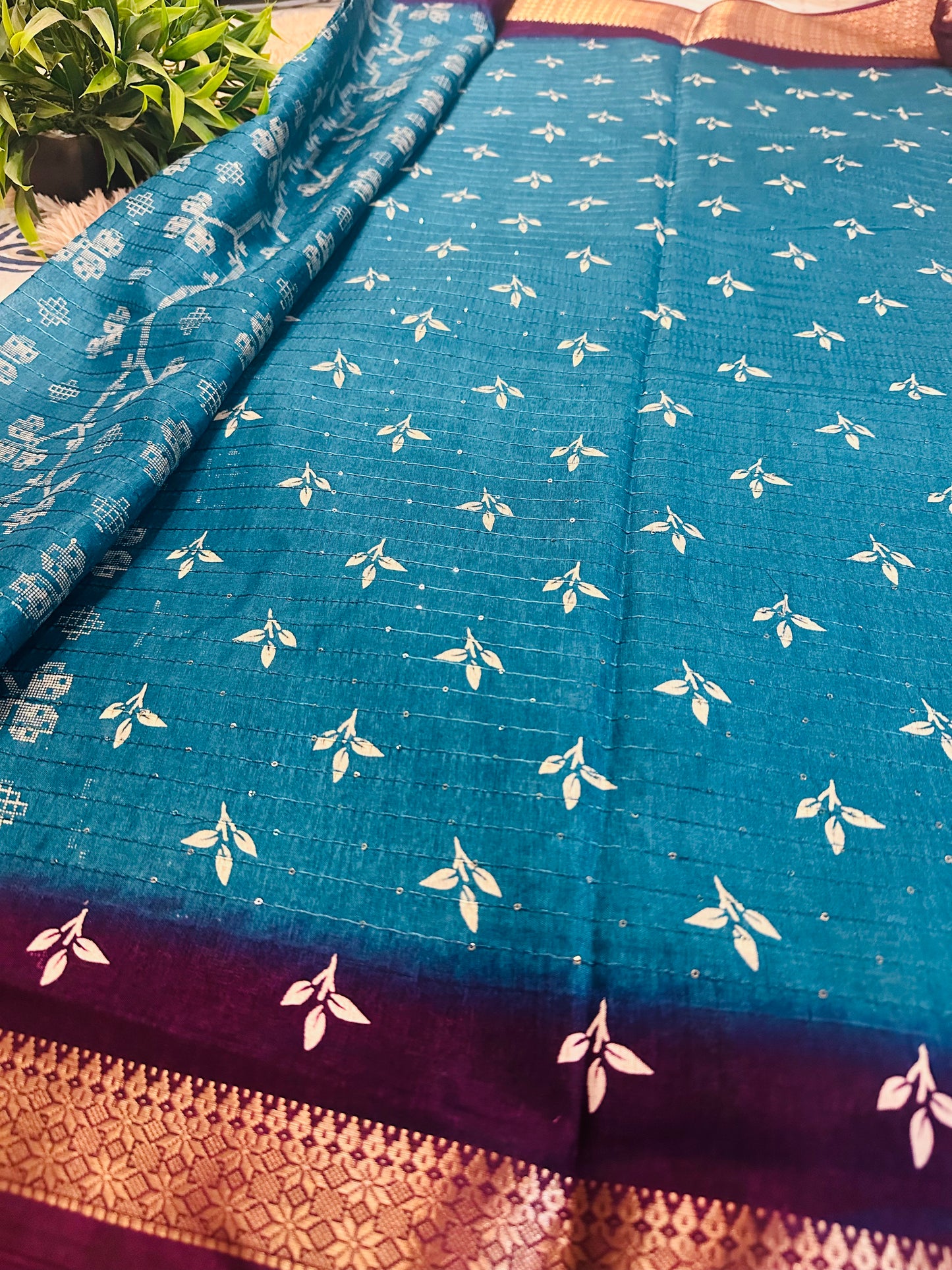Sky Blue Cotton Silk Saree