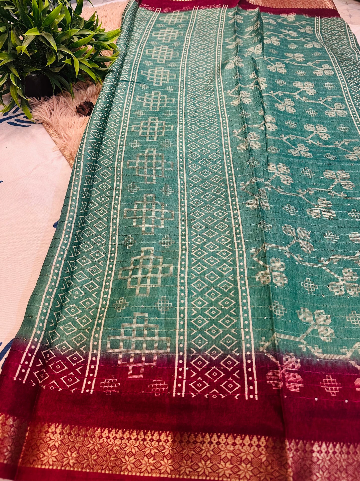Teal Blue Cotton Silk Saree