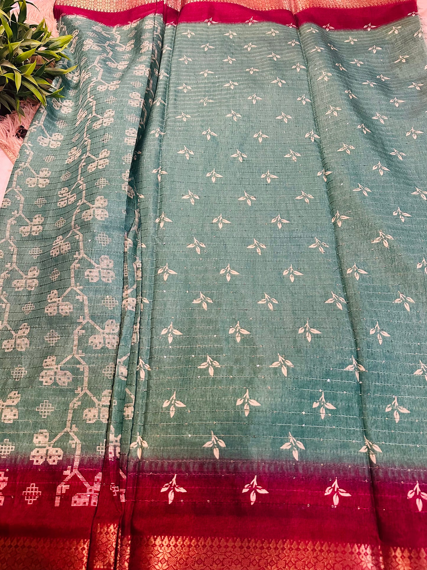 Teal Blue Cotton Silk Saree