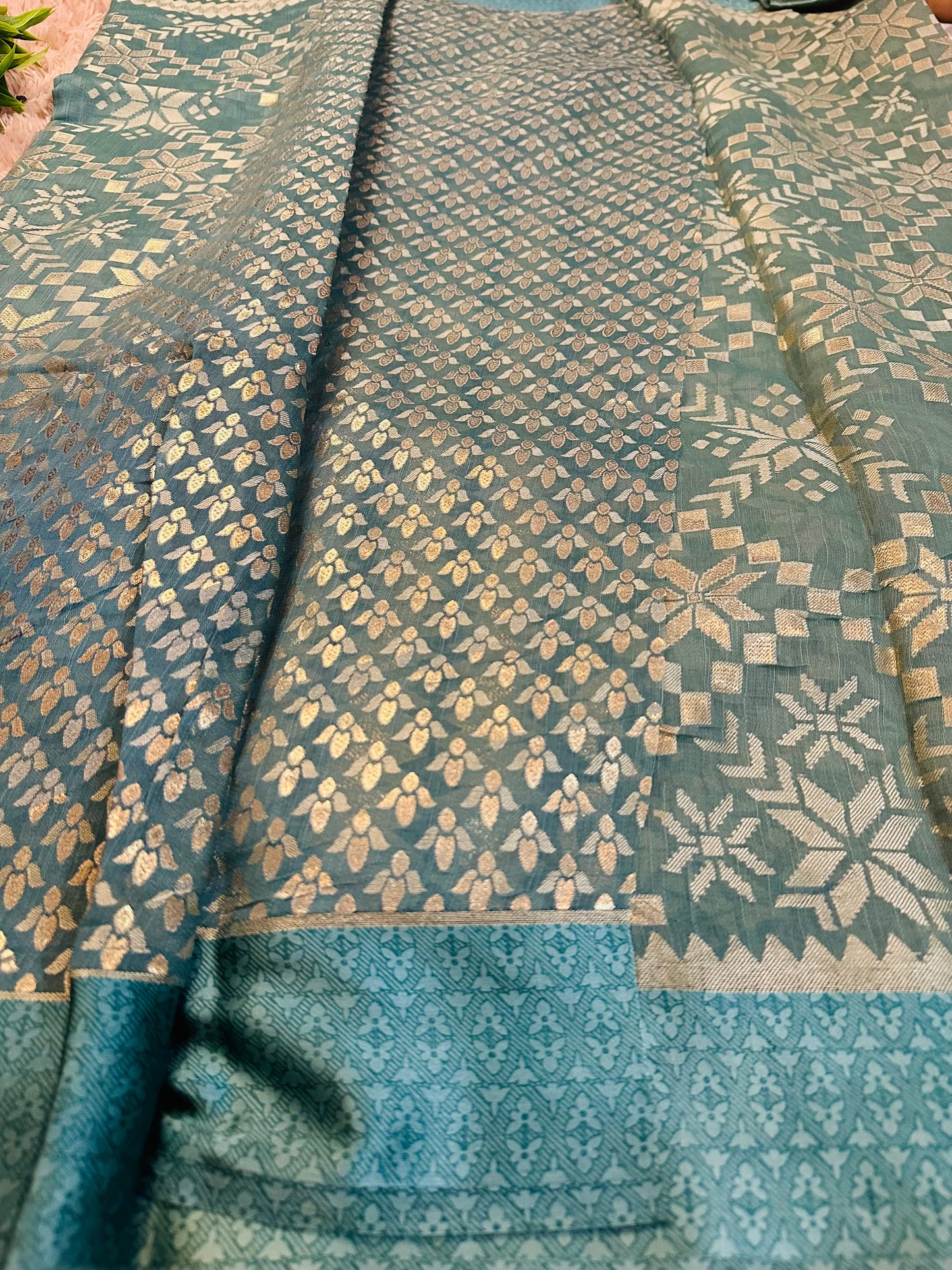 Teal Blue Brasso Saree