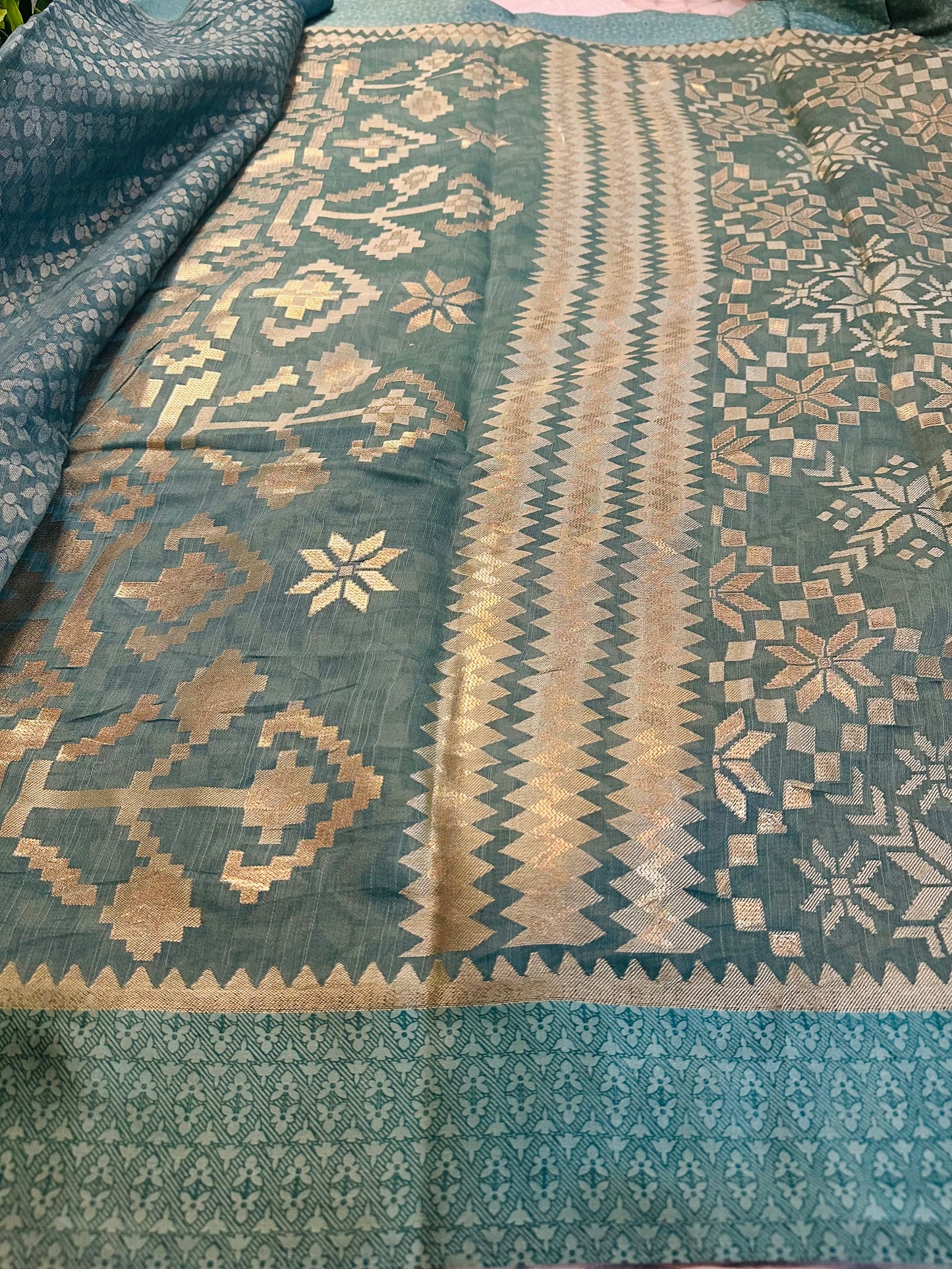 Teal Blue Brasso Saree