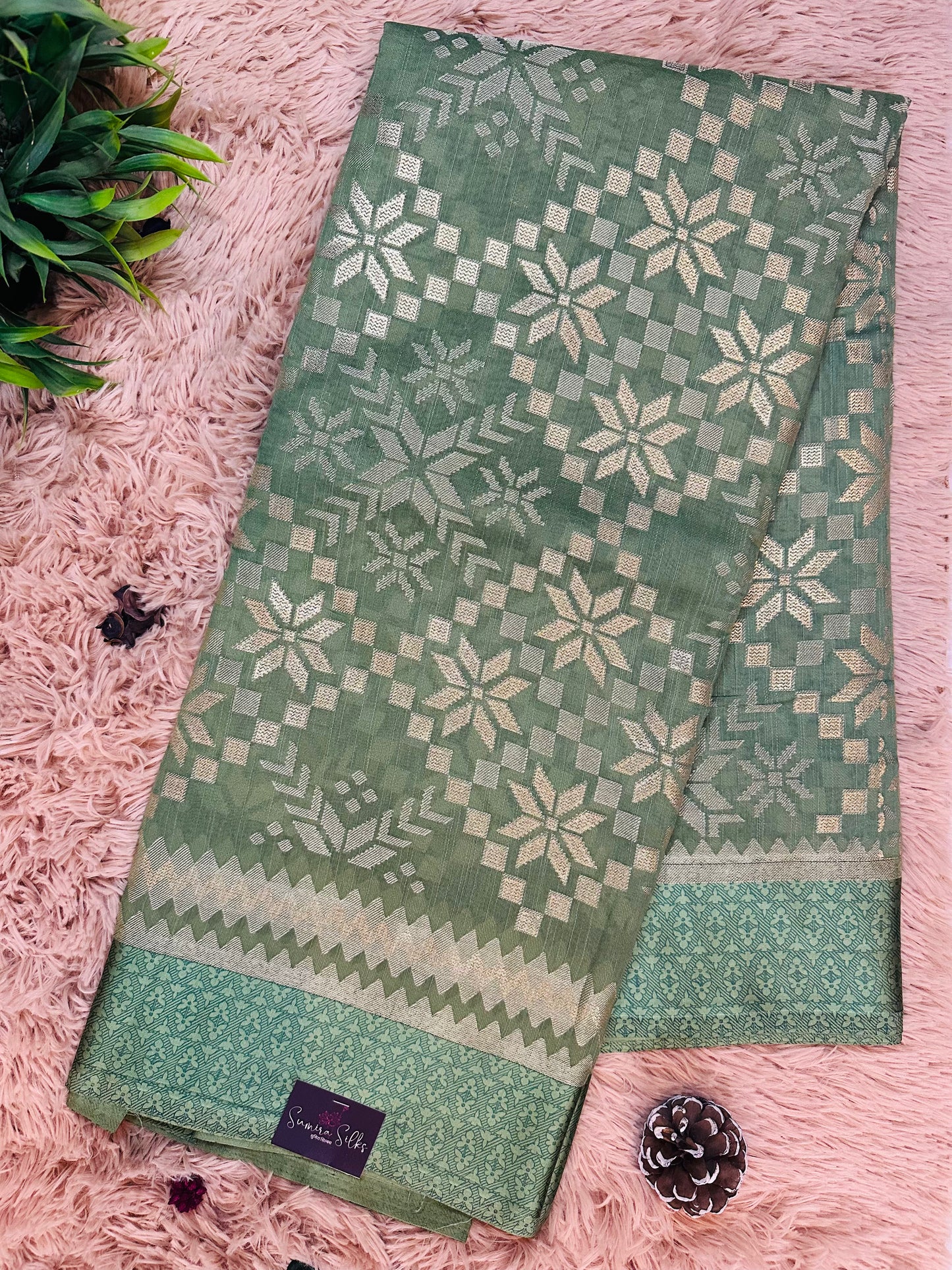 Pista Green Brasso Saree