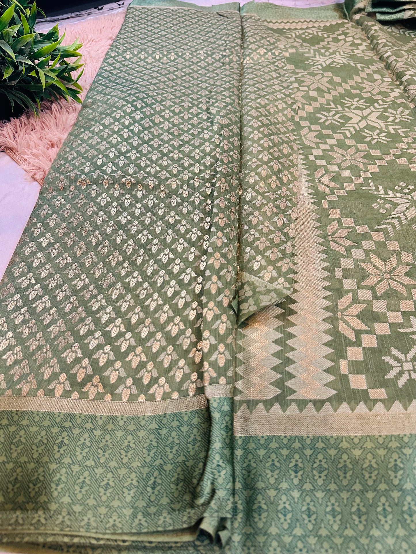Pista Green Brasso Saree