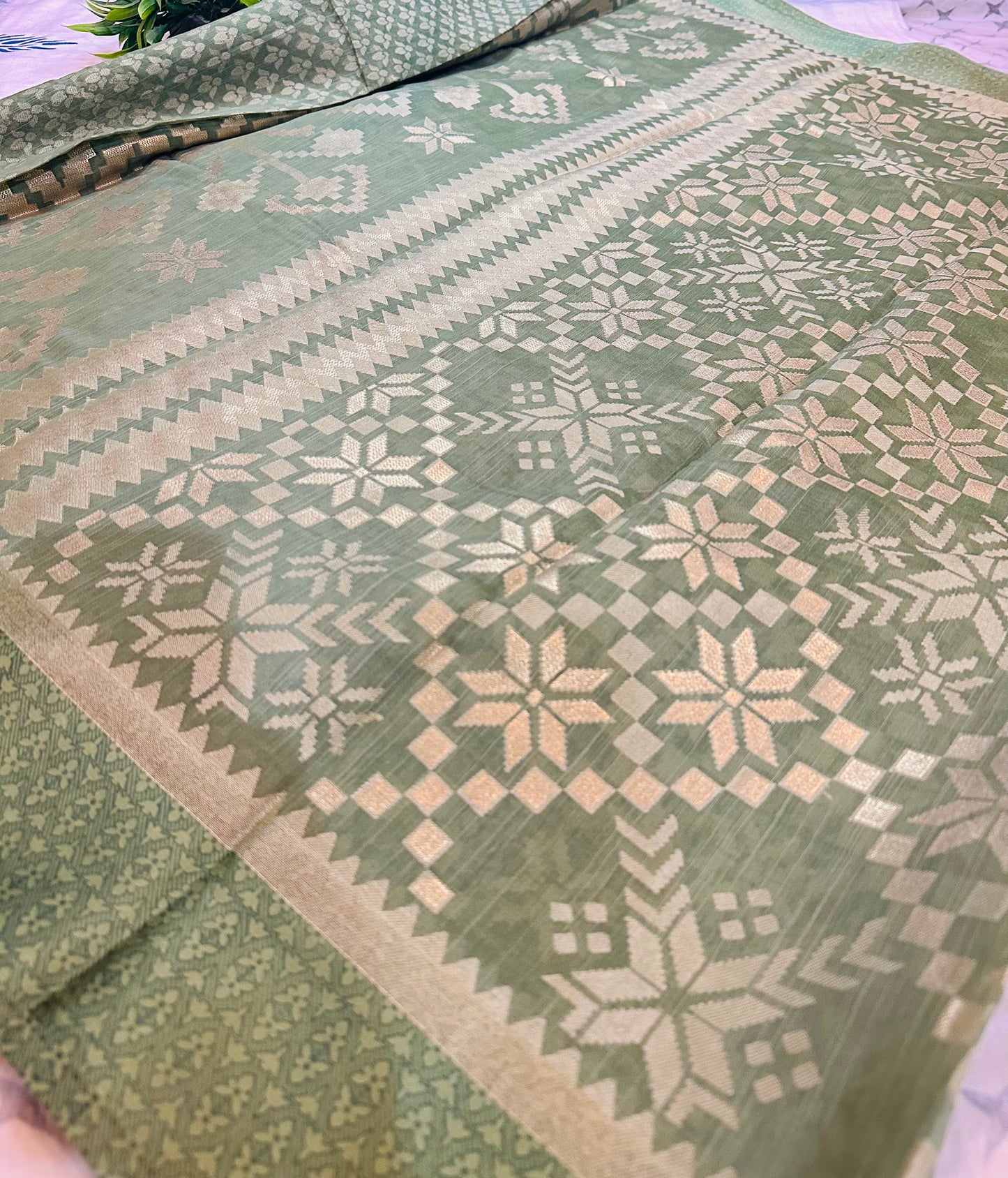 Pista Green Brasso Saree