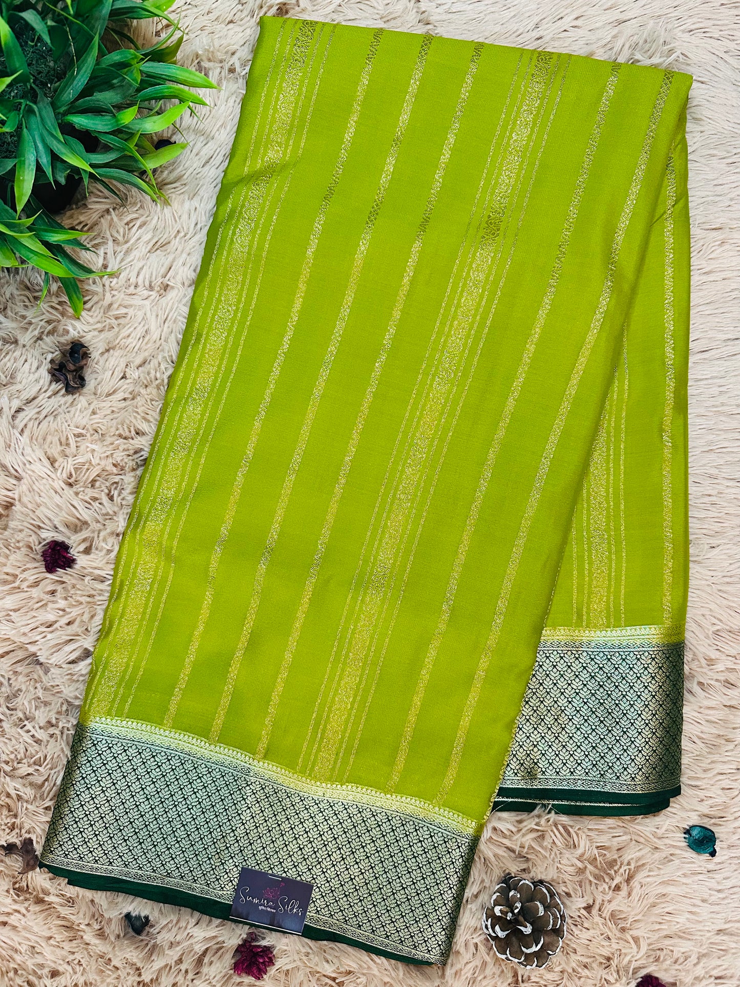 Green Premium Mysore Crepe Silk Saree