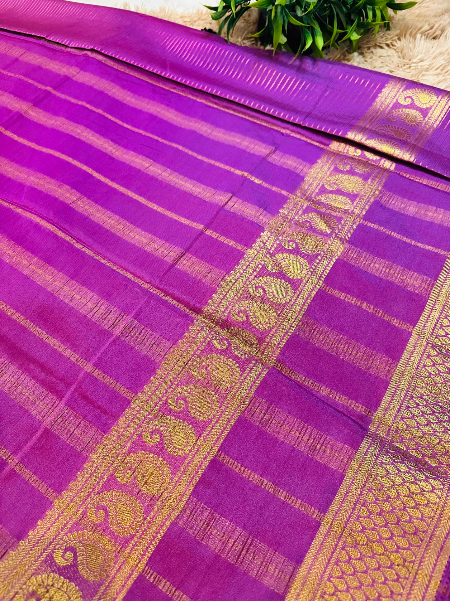Onion Pink Premium KSIC Mysore Crepe Silk Saree