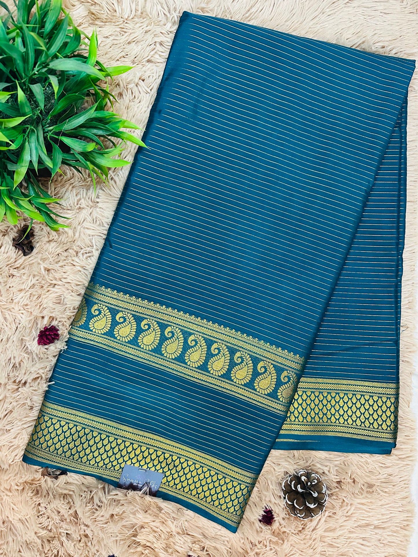 Teal Blue Premium KSIC Mysore Crepe Silk Saree