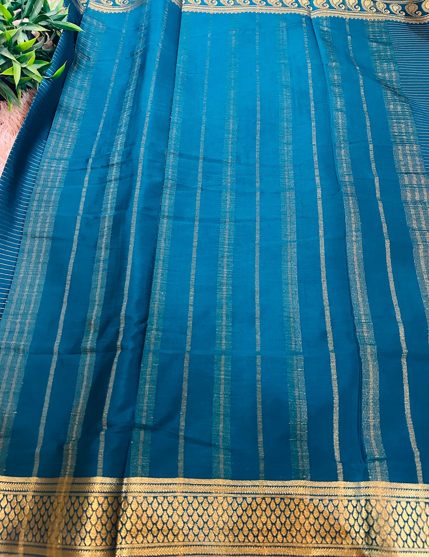 Teal Blue Premium KSIC Mysore Crepe Silk Saree