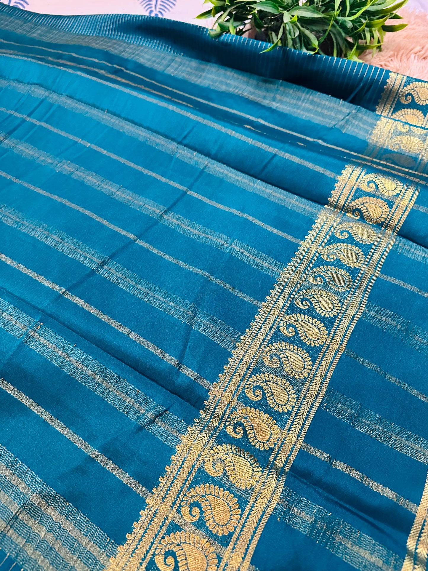 Teal Blue Premium KSIC Mysore Crepe Silk Saree