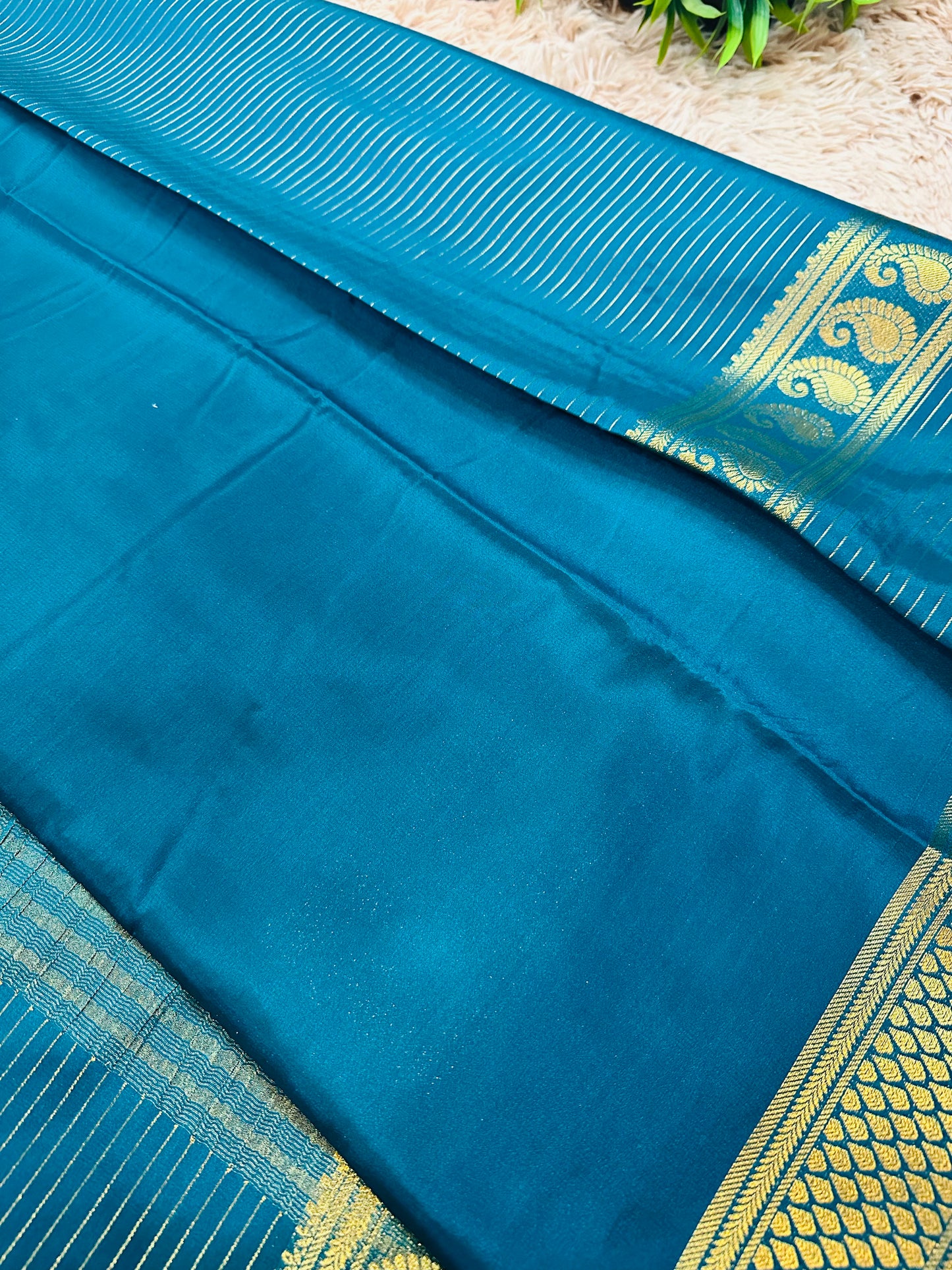 Teal Blue Premium KSIC Mysore Crepe Silk Saree