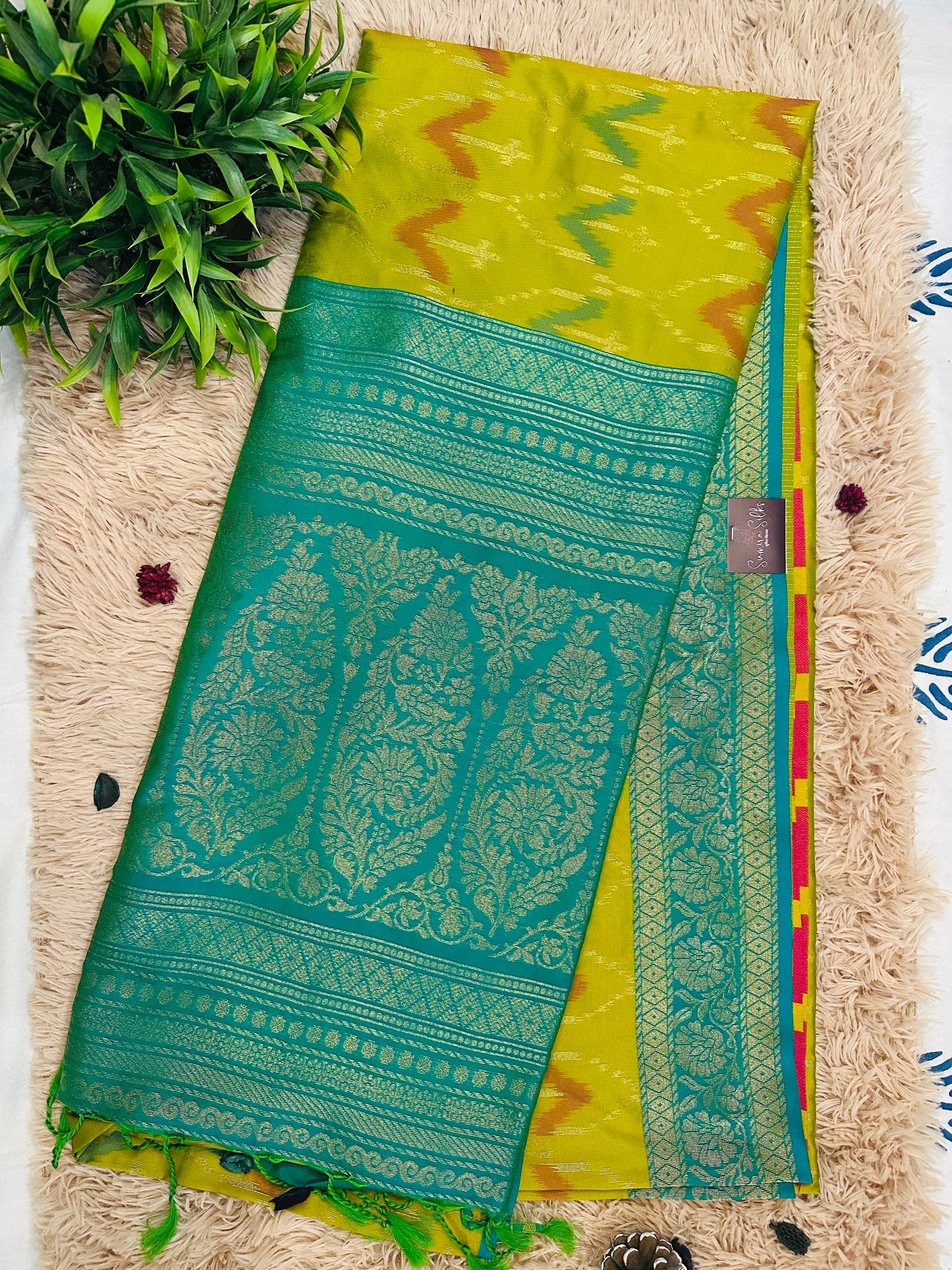 Lime Green Patola Silk Saree