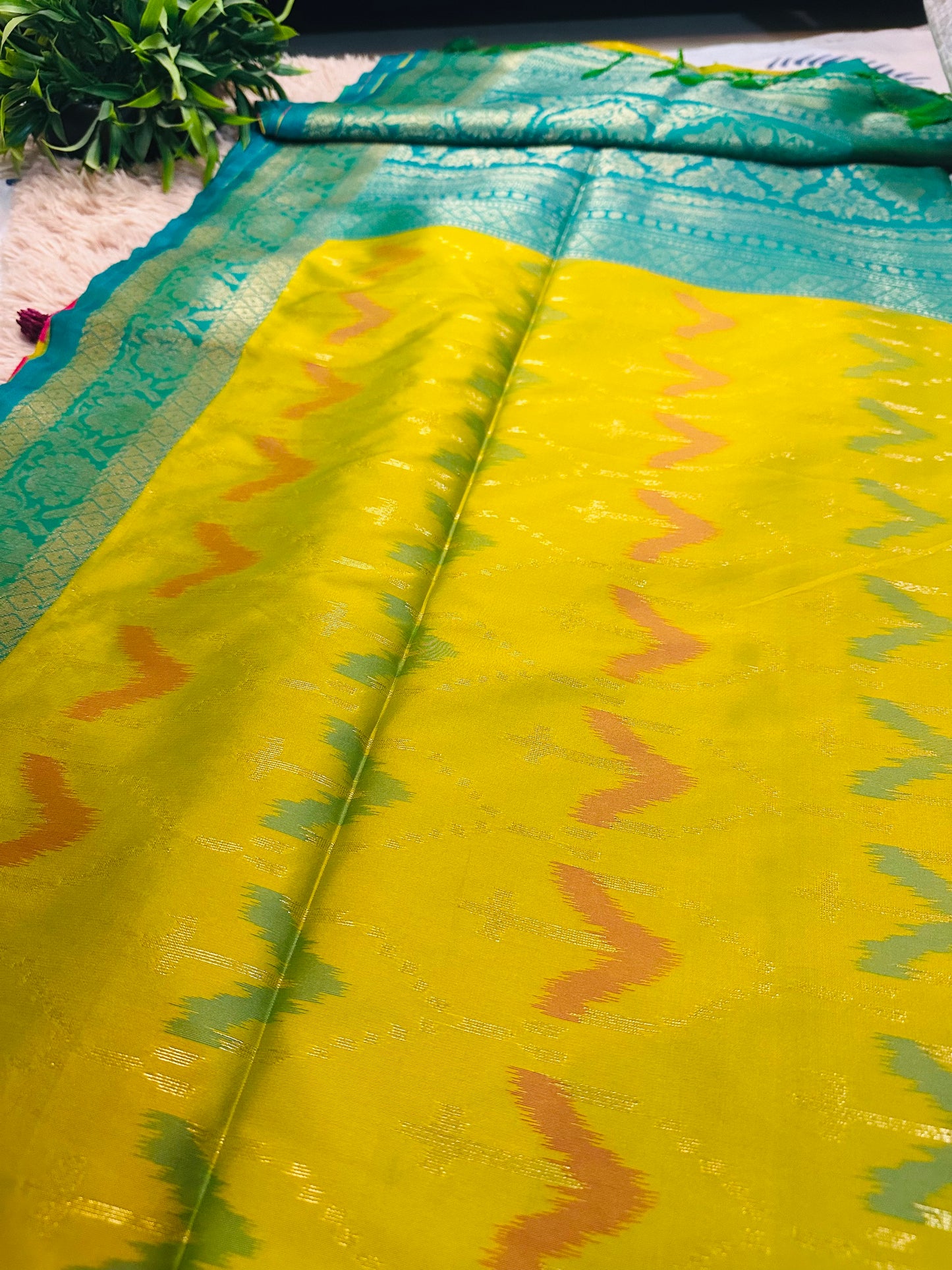 Lime Green Patola Silk Saree