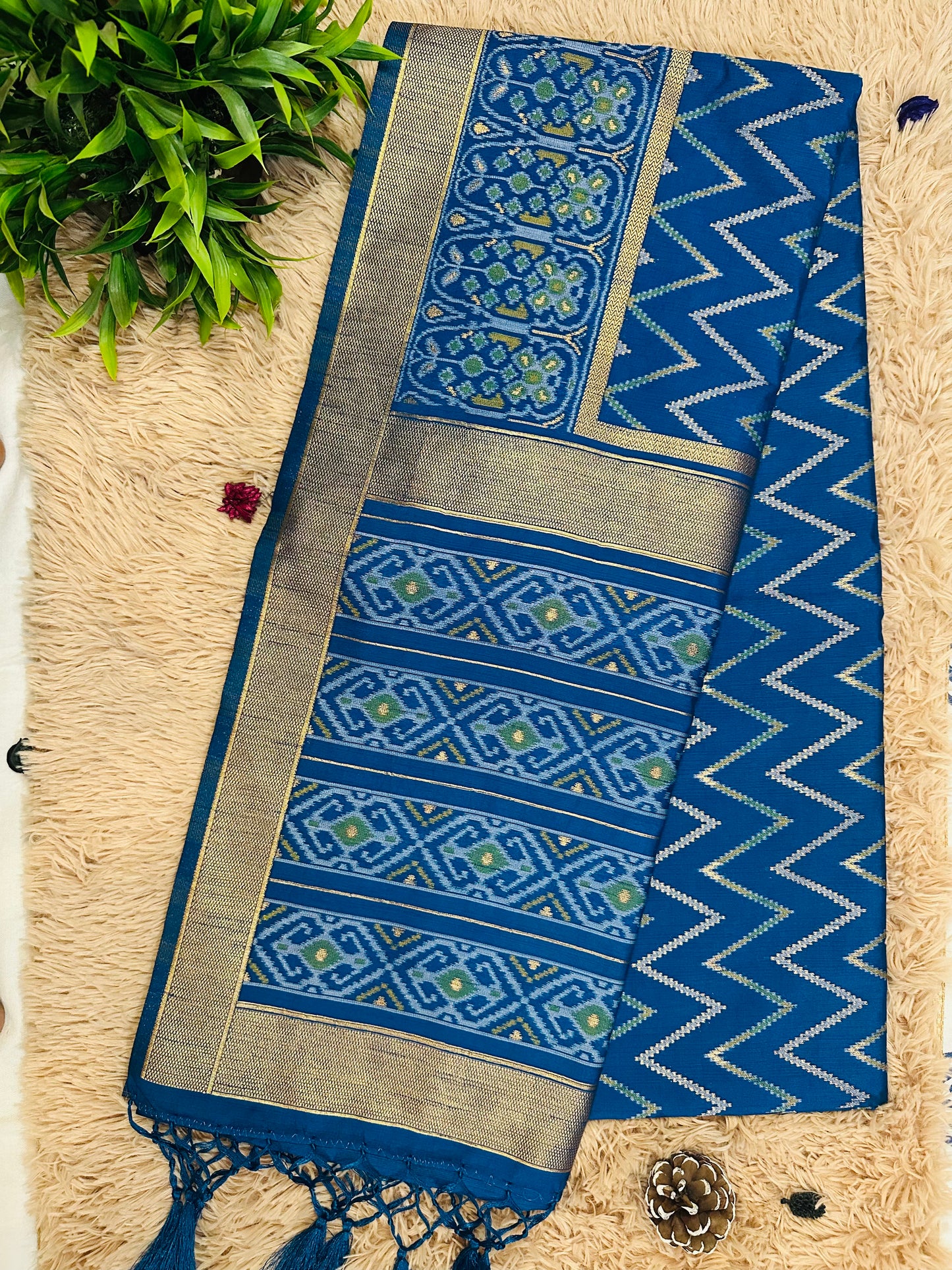 Blue Patola Tussar Silk Saree