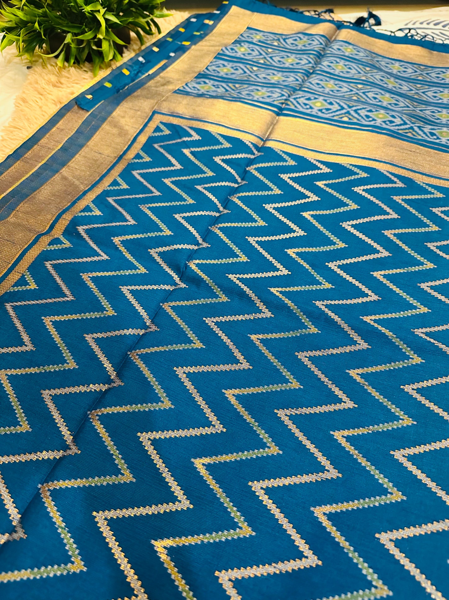 Blue Patola Tussar Silk Saree