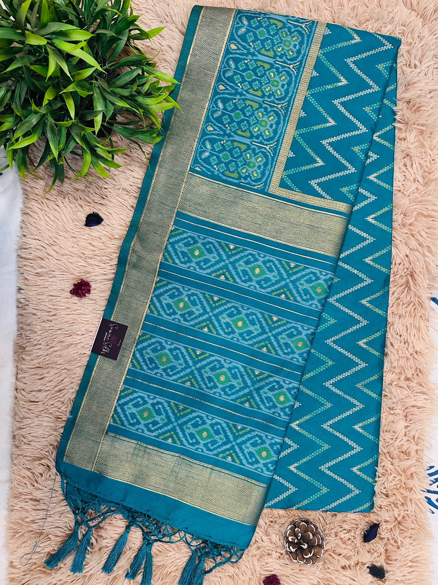 Sky Blue Patola Tussar Silk Saree