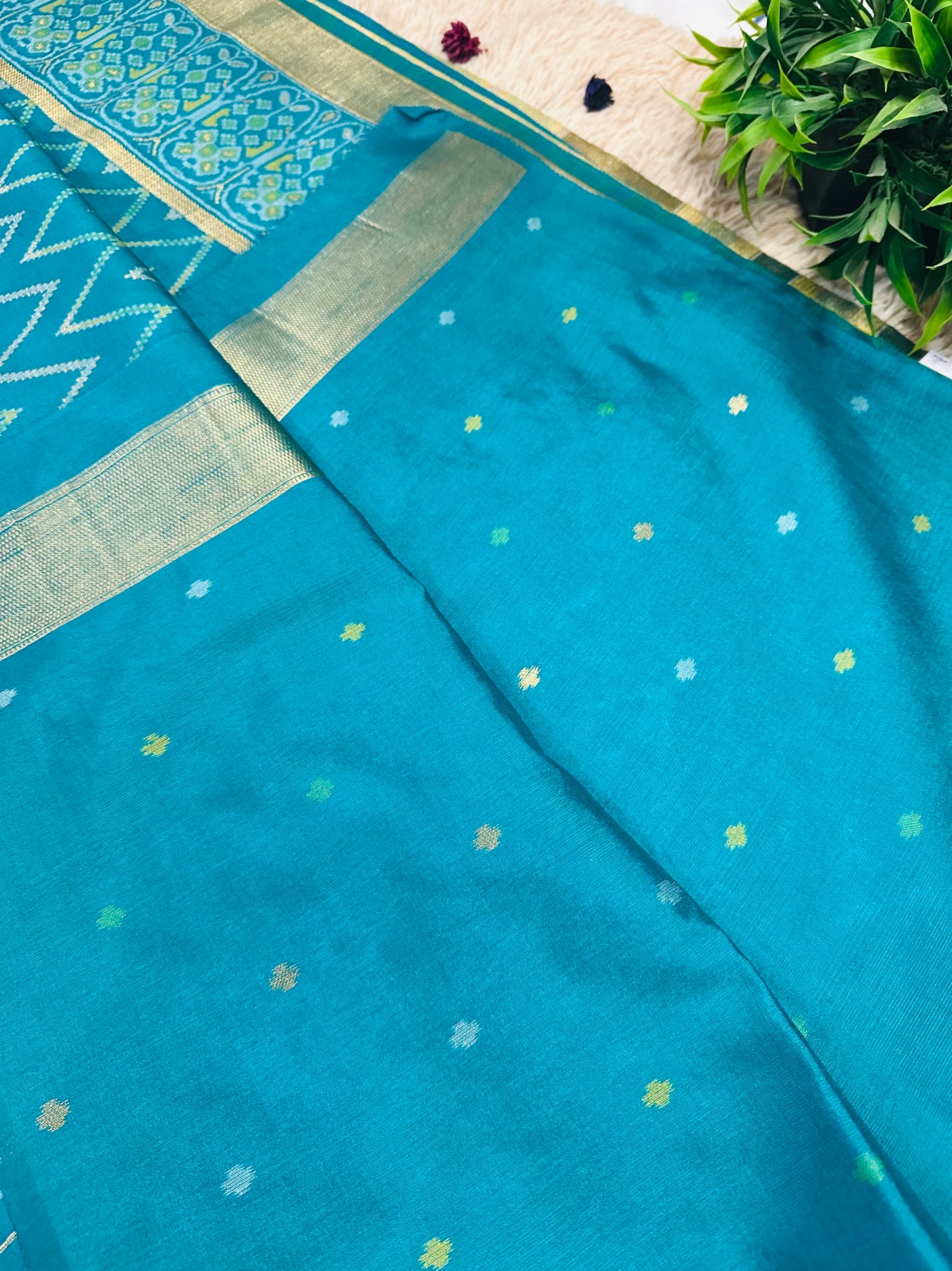 Sky Blue Patola Tussar Silk Saree