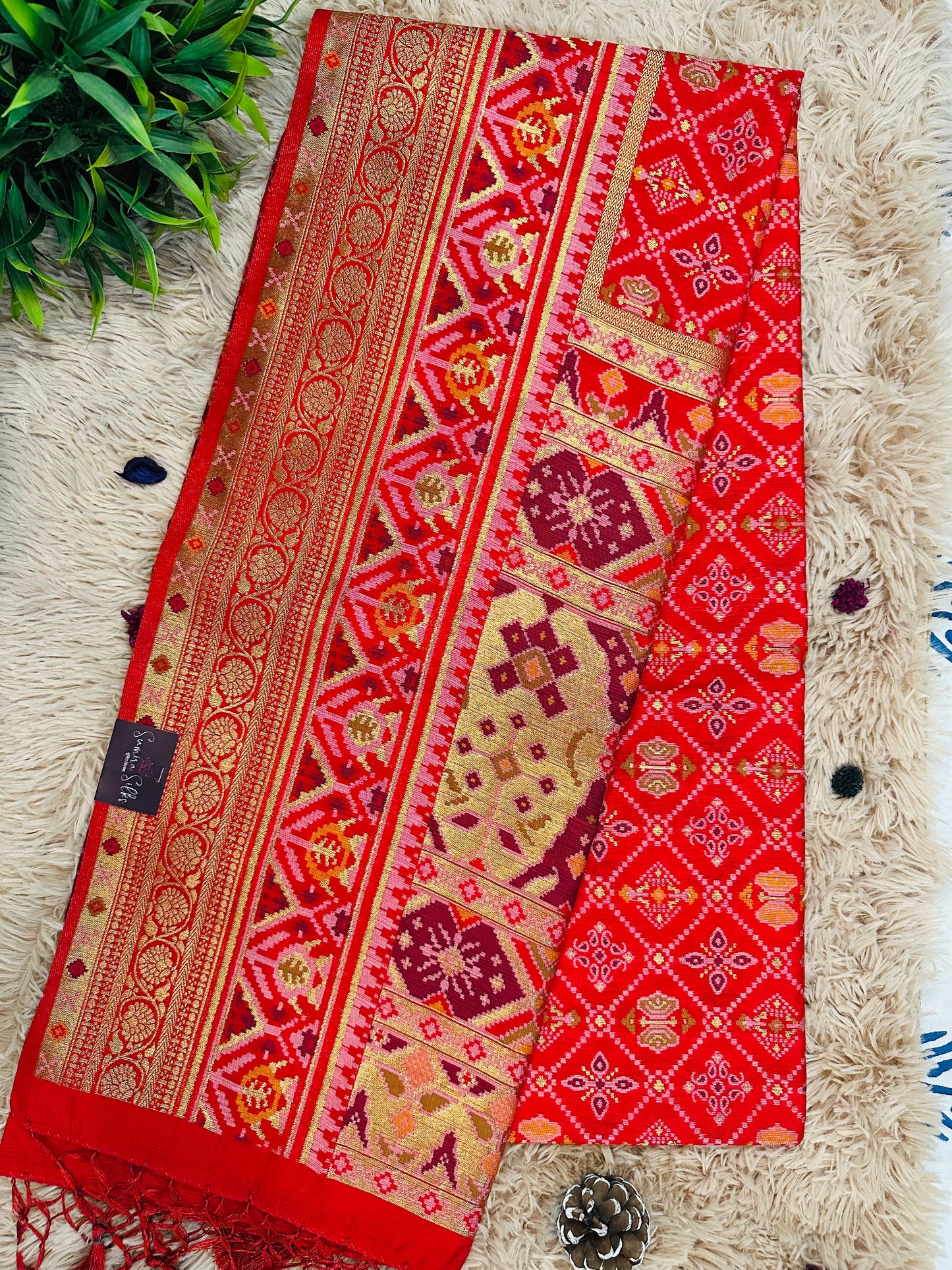 Red Patola Tussar Silk Saree