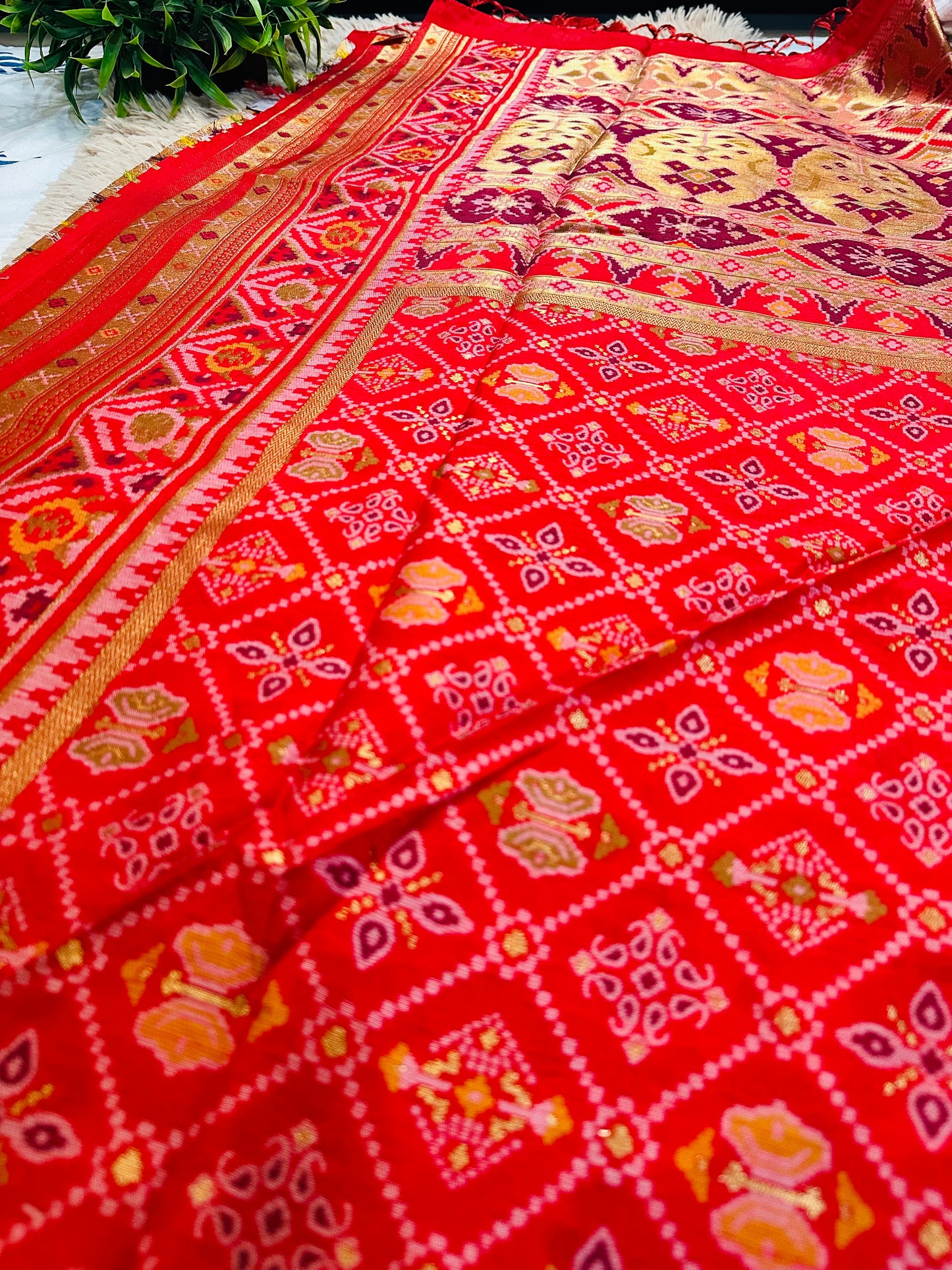 Red Patola Tussar Silk Saree