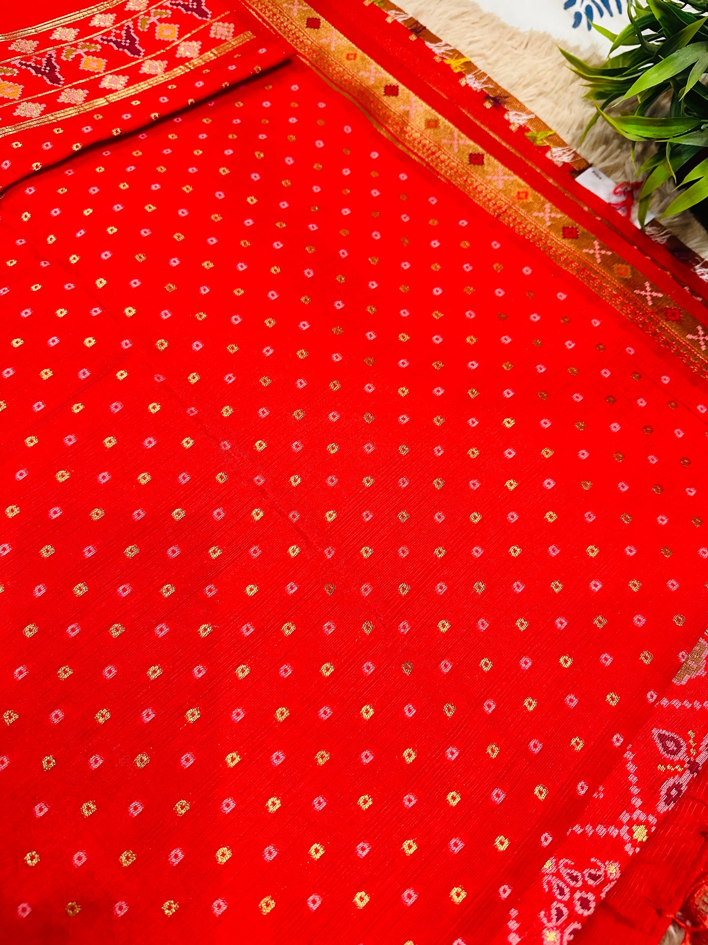 Red Patola Tussar Silk Saree