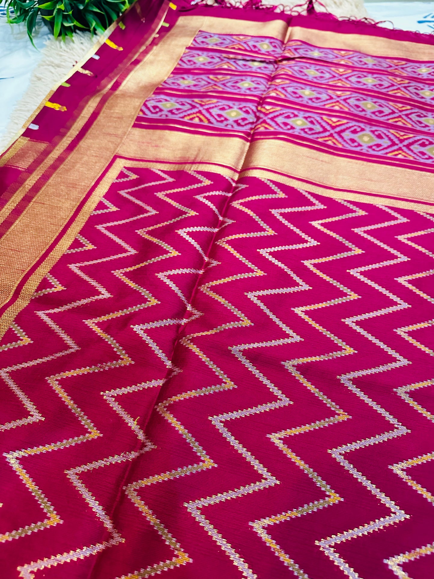 Magenta Pink Patola Tussar Silk Saree