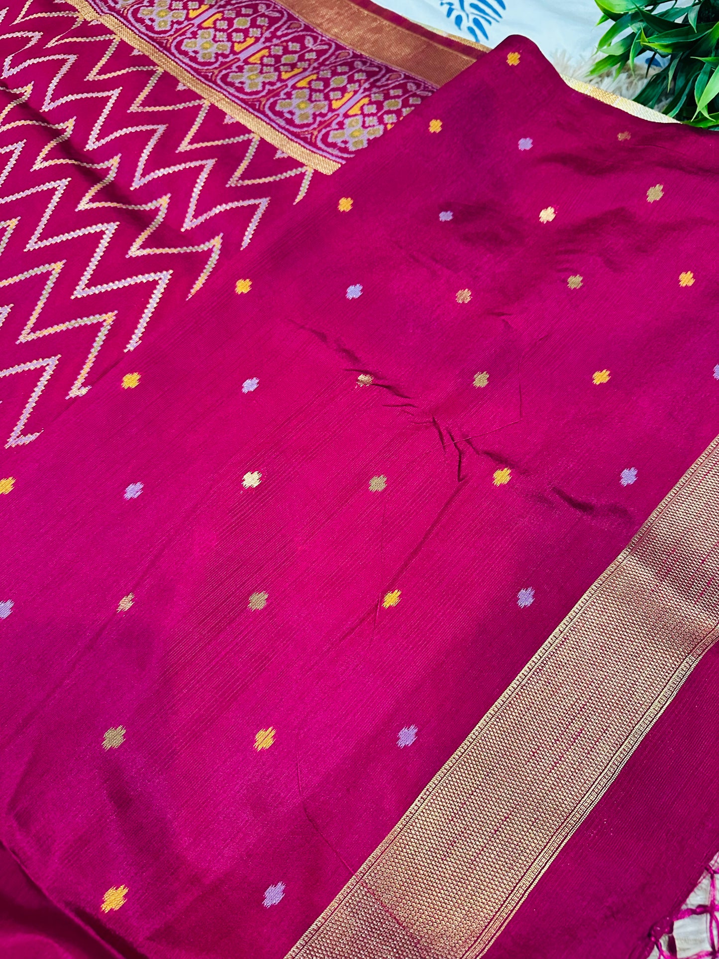 Magenta Pink Patola Tussar Silk Saree