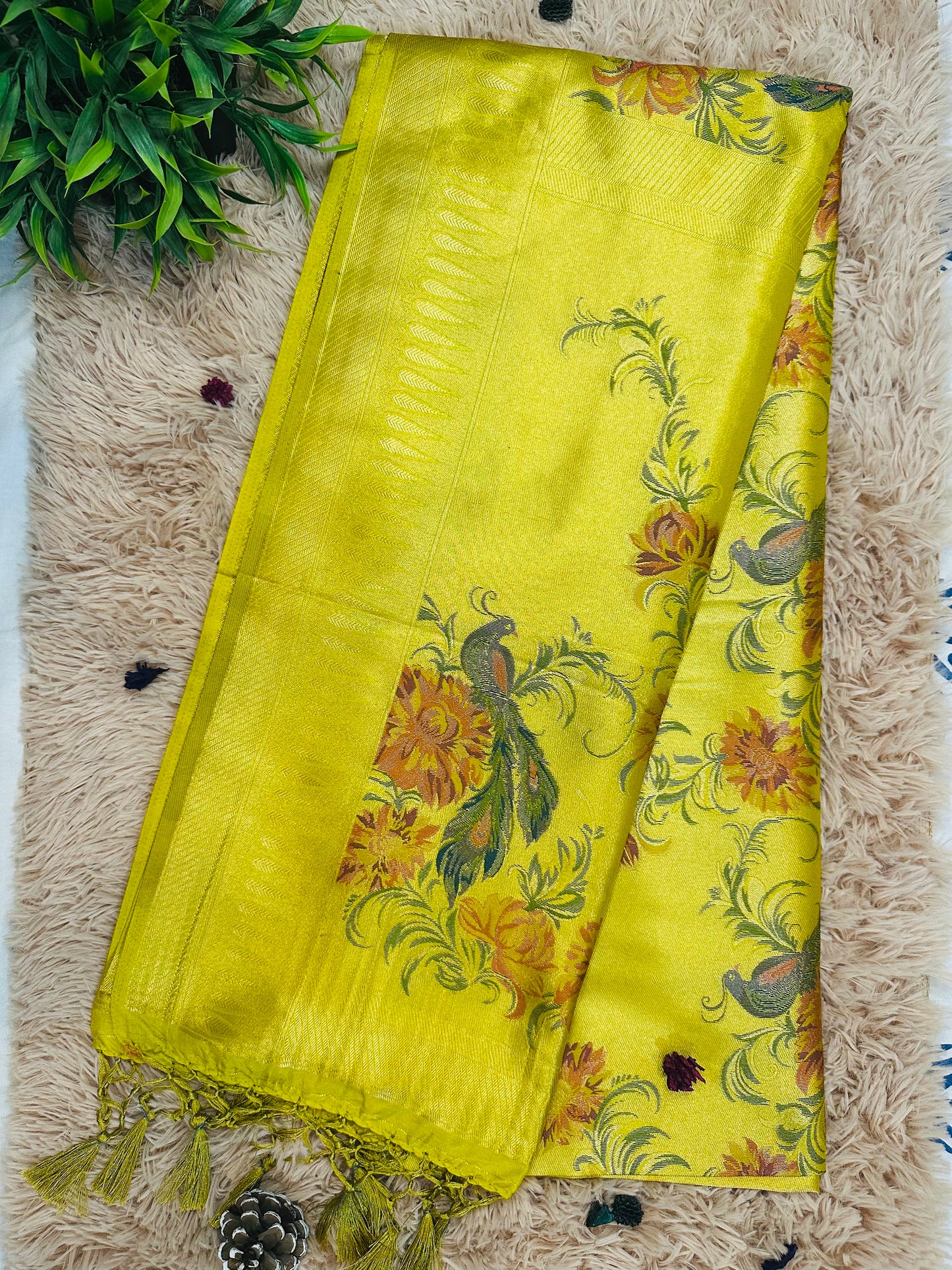 Lime Green Tissue Silk Saree