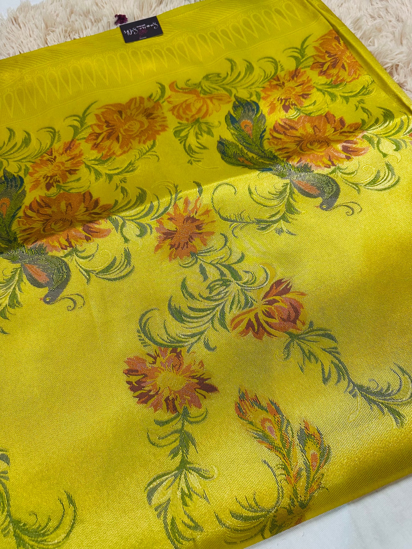 Lime Green Tissue Silk Saree