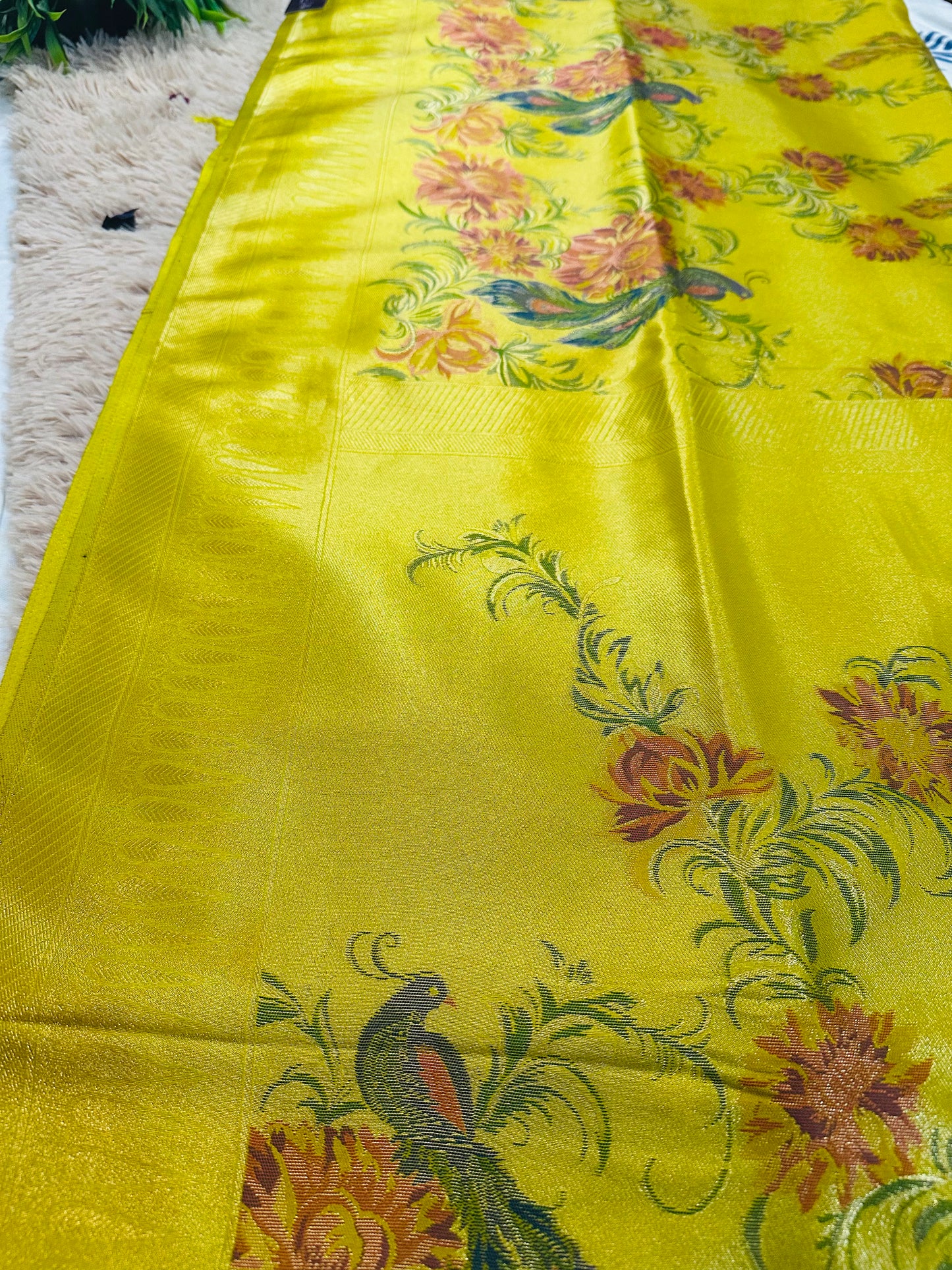 Lime Green Tissue Silk Saree