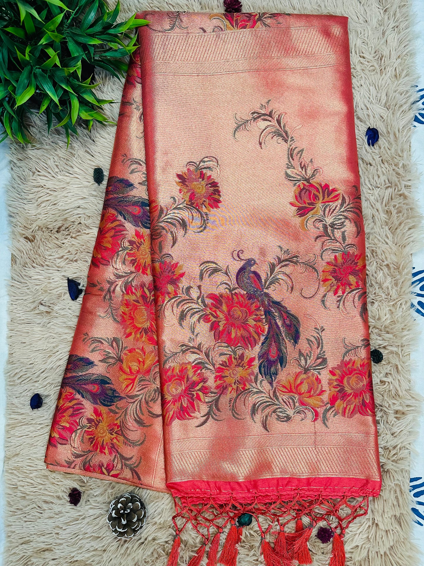 Scarlet Red Tissue Silk Saree