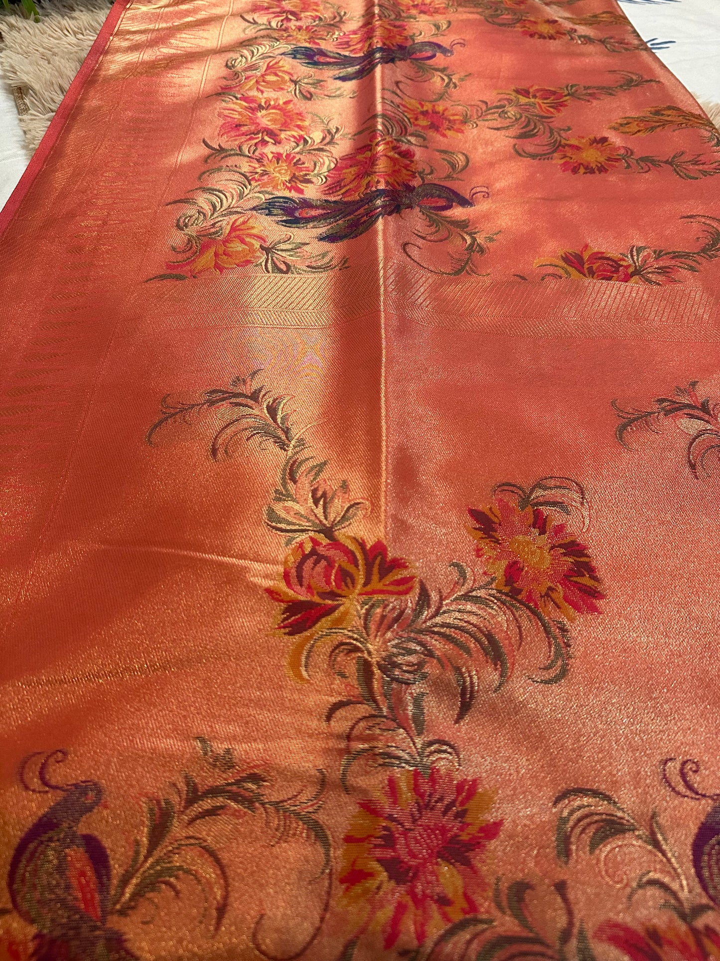 Scarlet Red Tissue Silk Saree