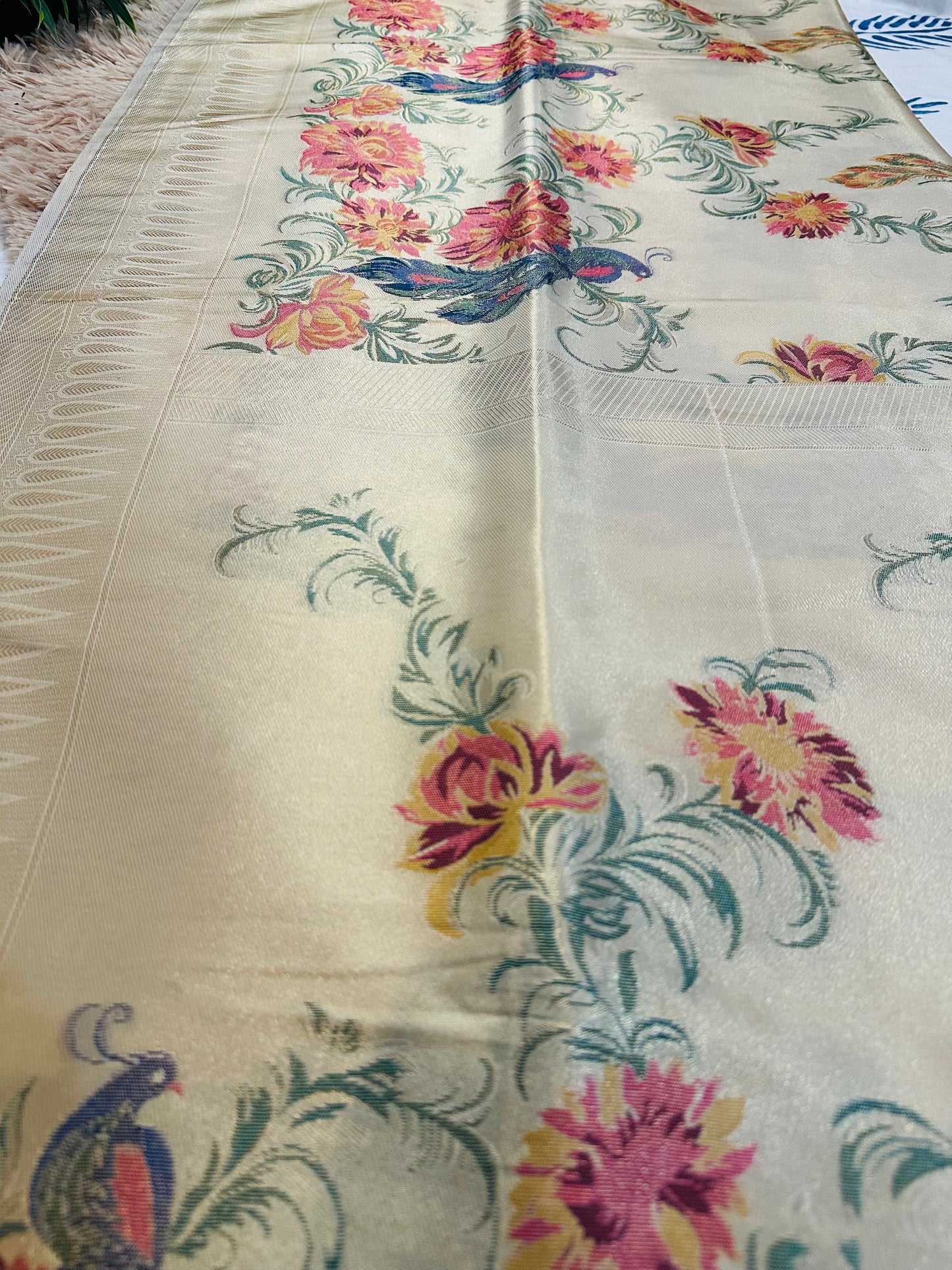 Cream Tissue Silk Saree