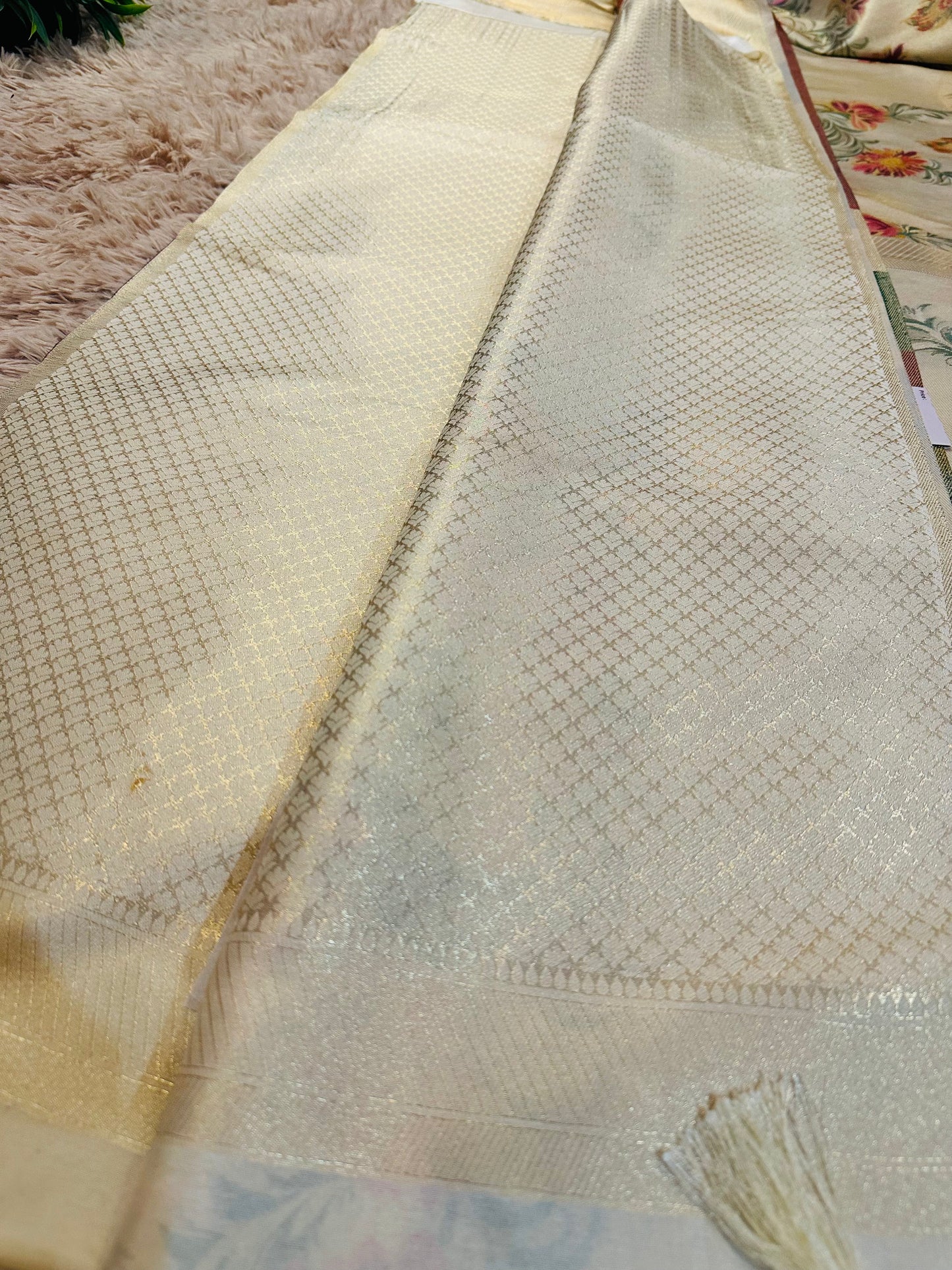 Cream Tissue Silk Saree