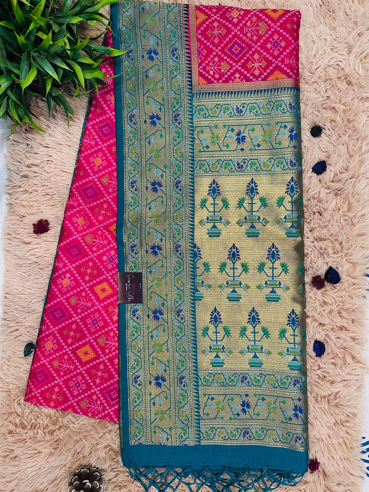 Rani Pink Patola Tussar Silk Saree